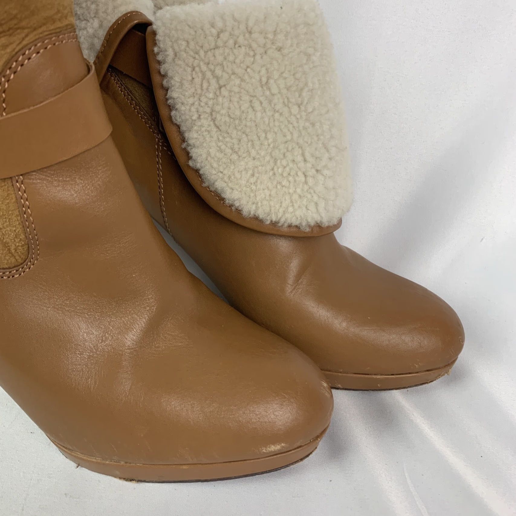 Brooks Brothers VINTAGE Brooks Brothers Women’s Bootie Brown Leather 4" Heeled Foldover Booties 8M Womens Boots Brown Leather 90s Size US 8 / IT 38 - 3 Thumbnail