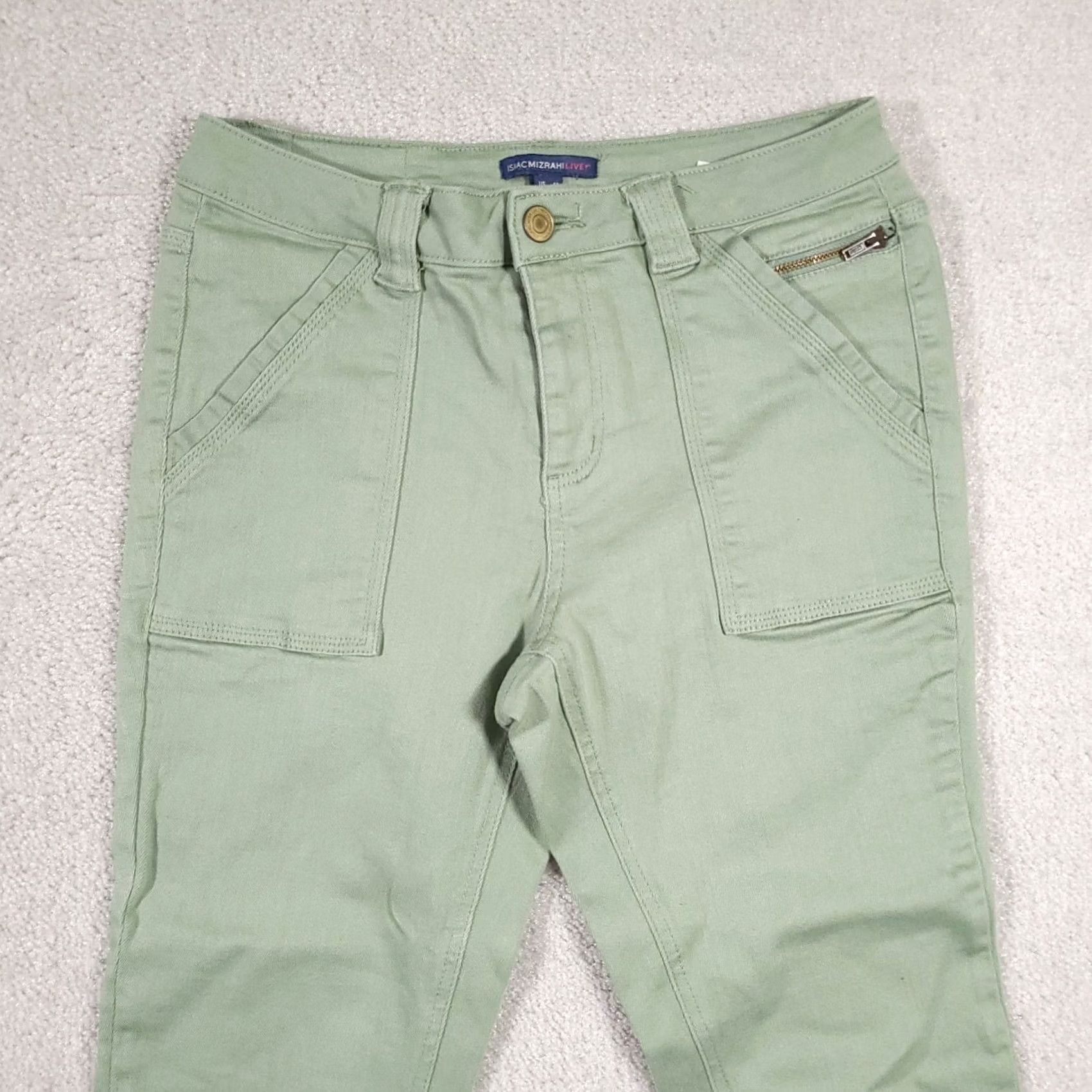 Vintage VINTAGE Isaac Mizrahi Live! Denim Pull On Ankle Pants Women's 4P Petite Green Mid-Rise 25 in Inseam Pockets Slim Straight Casual Size 28" / US 6 / IT 42 - 3 Thumbnail