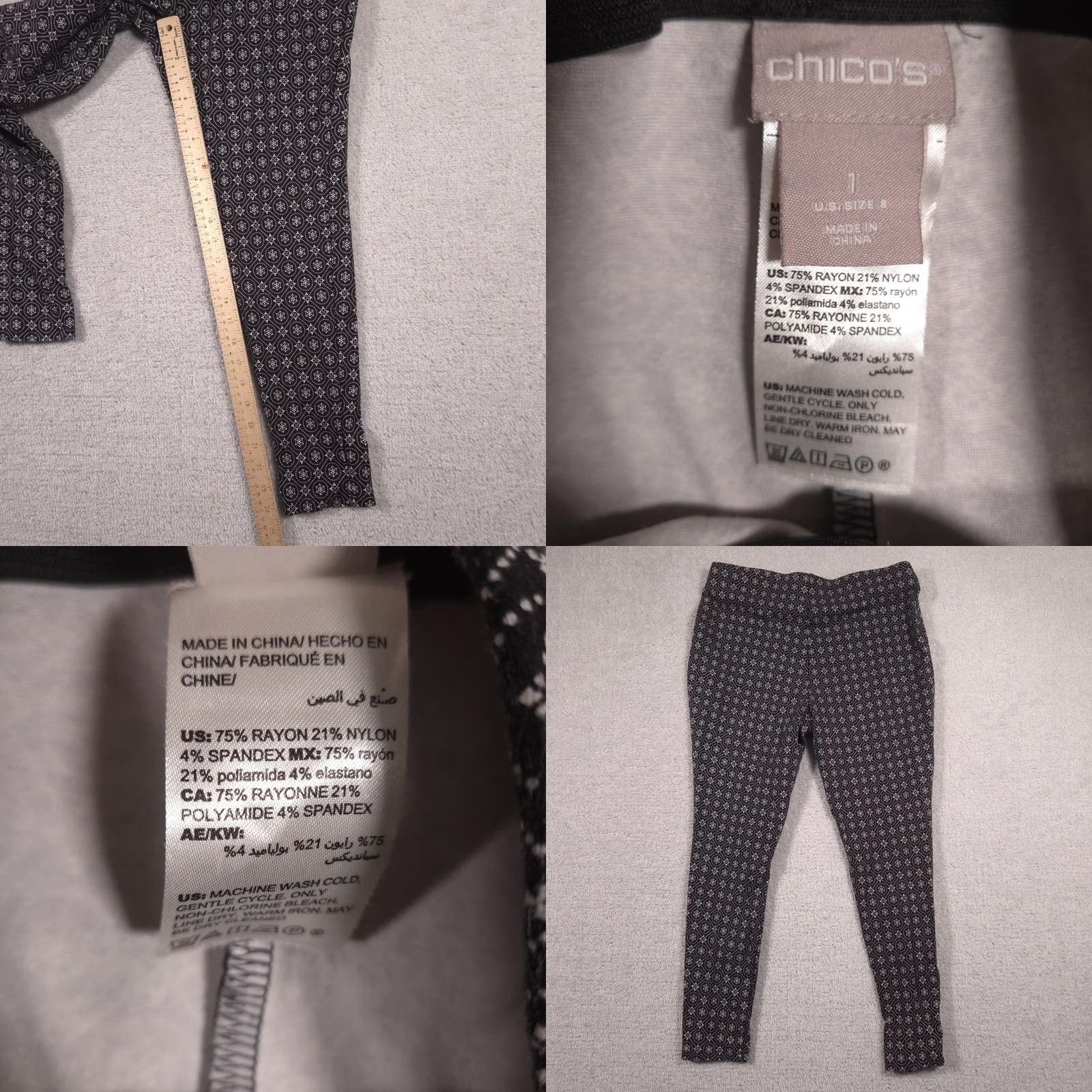 Vintage Chico'S Womens Ponte Skinny Crop Pull On Stretch Black Geometric Pants Size 30" / US 8 / IT 44 - 8 Thumbnail
