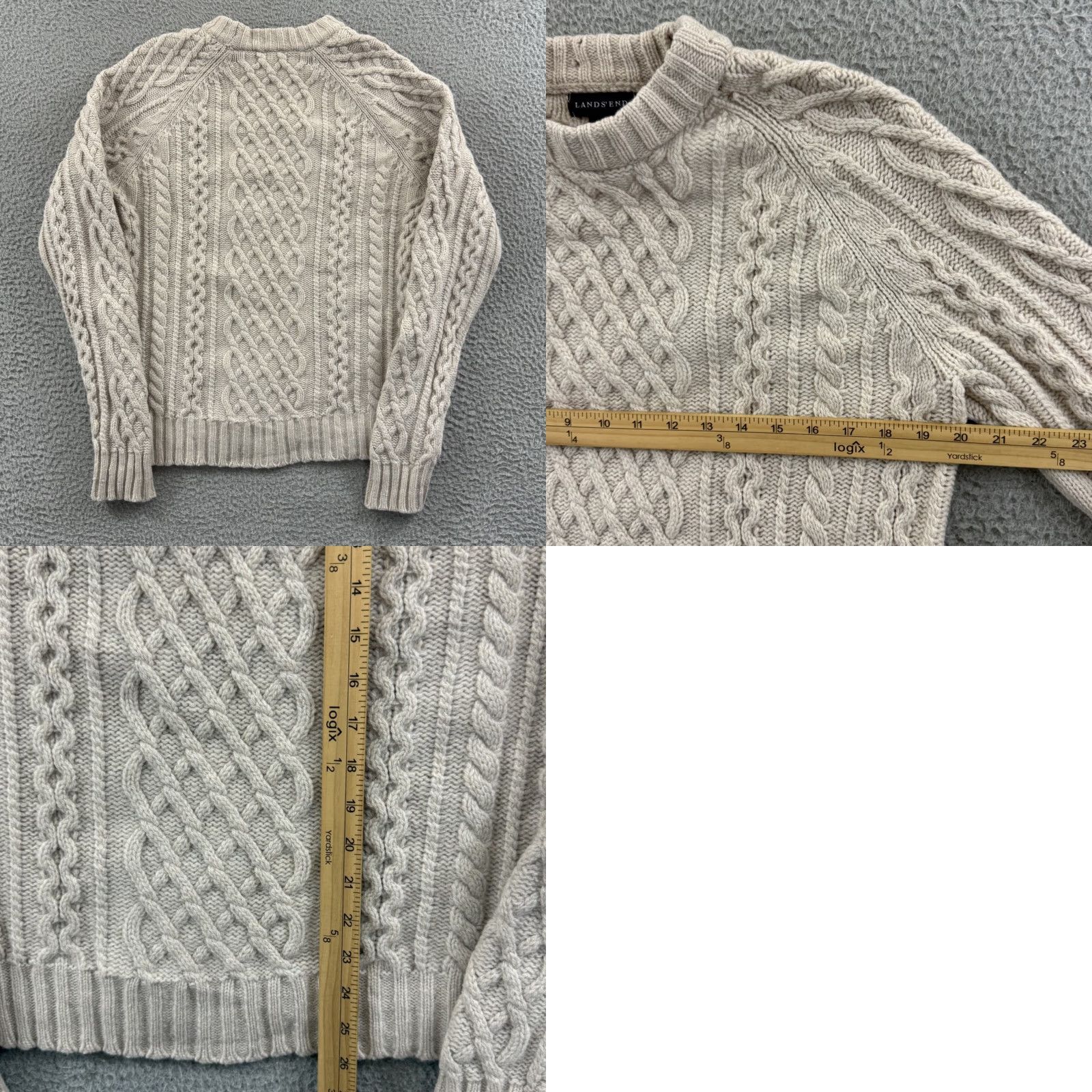 Lands' End Lands' End Sweater Mens Medium Beige Cable Knit Long Sleeve Pullover Casual Preppy Outdoor Wool Cotton Size US M / EU 48-50 / 2 - 8 Thumbnail
