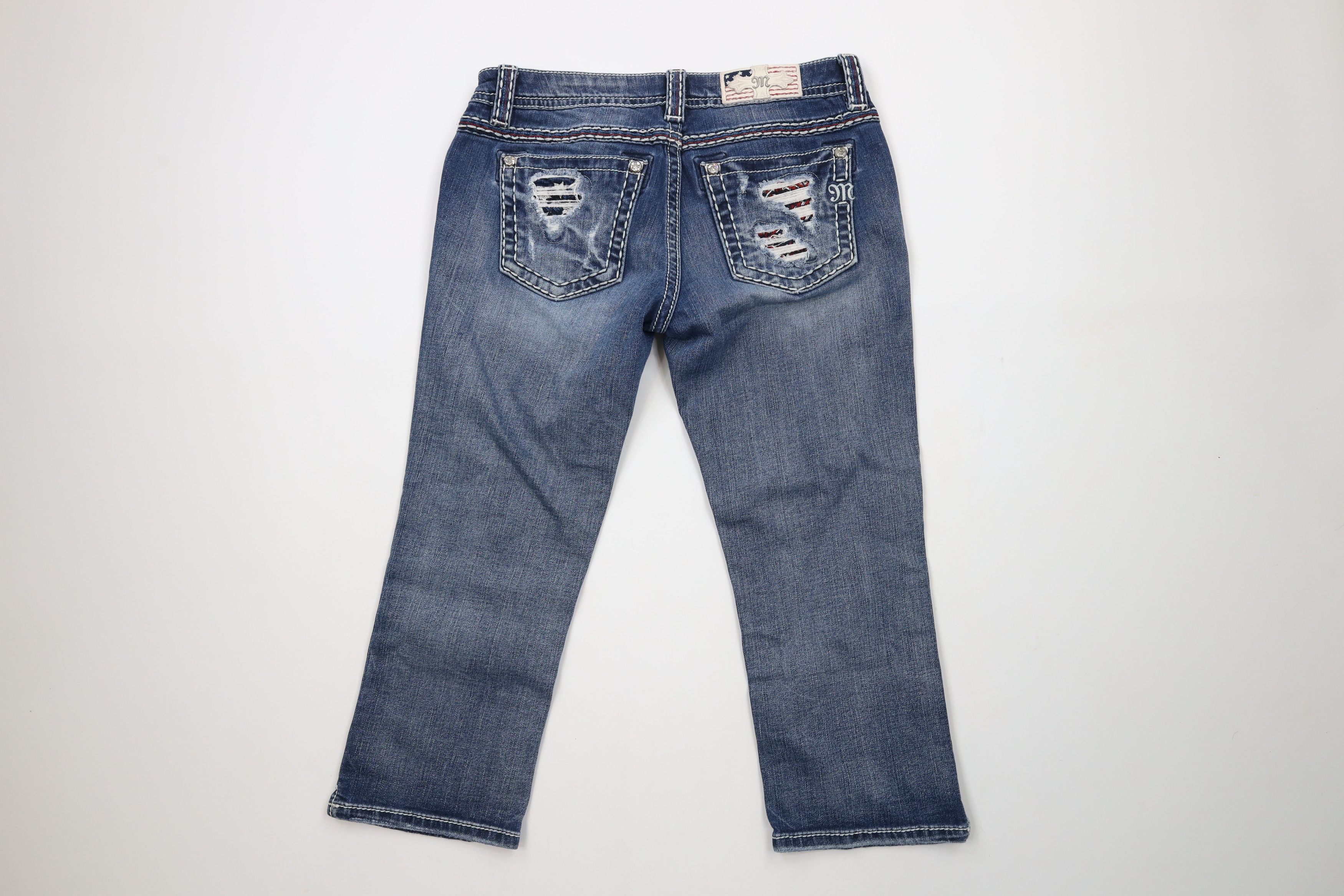 Miss Me × Vintage Miss Me USA Flag Signature Cuffed Capri Denim Jeans Blue Size 29" - 7 Thumbnail