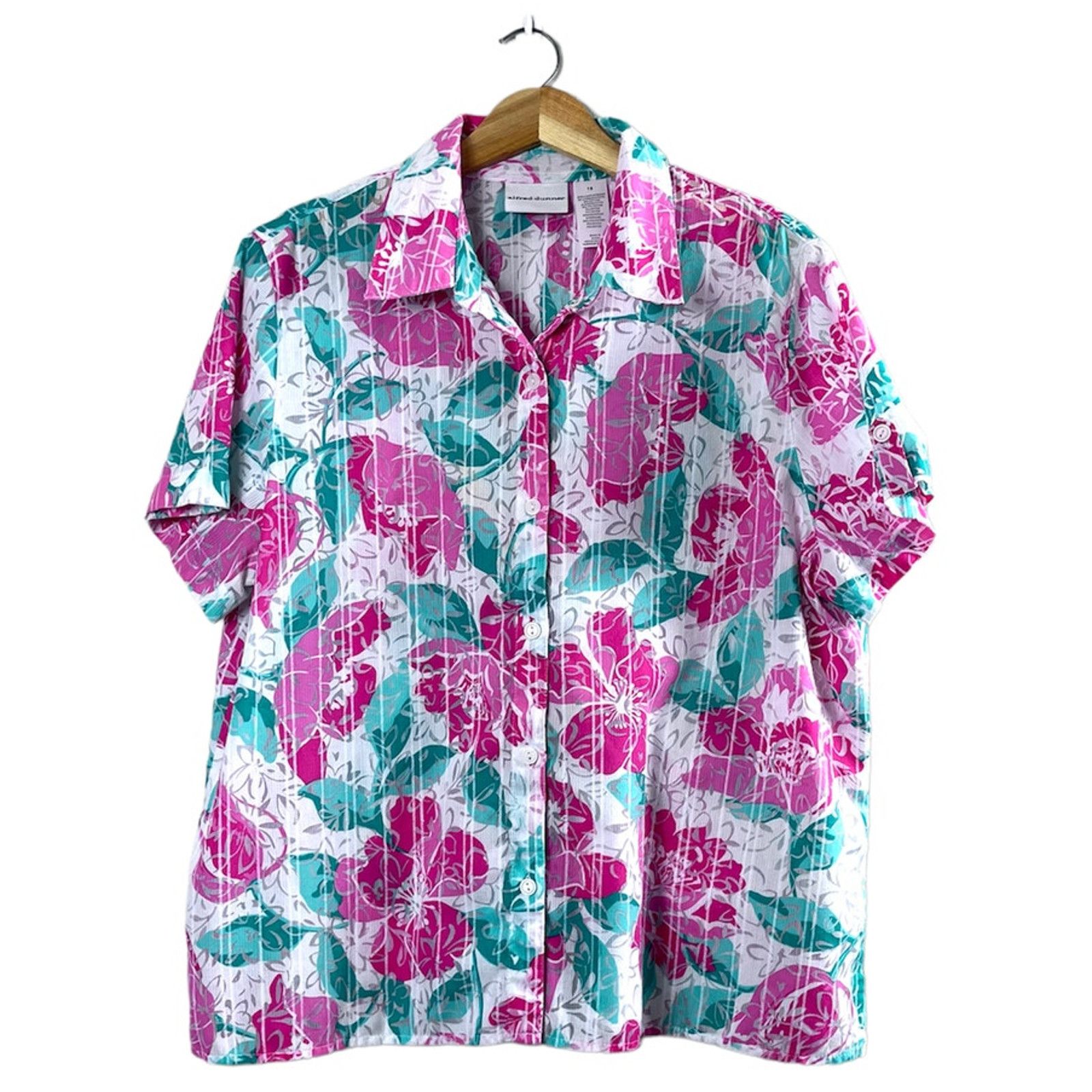 Vintage Pink Floral Alfred Dunner Button Front Blouse 18 Size XXL / US 16-18 / IT 52-54 - 1 Thumbnail
