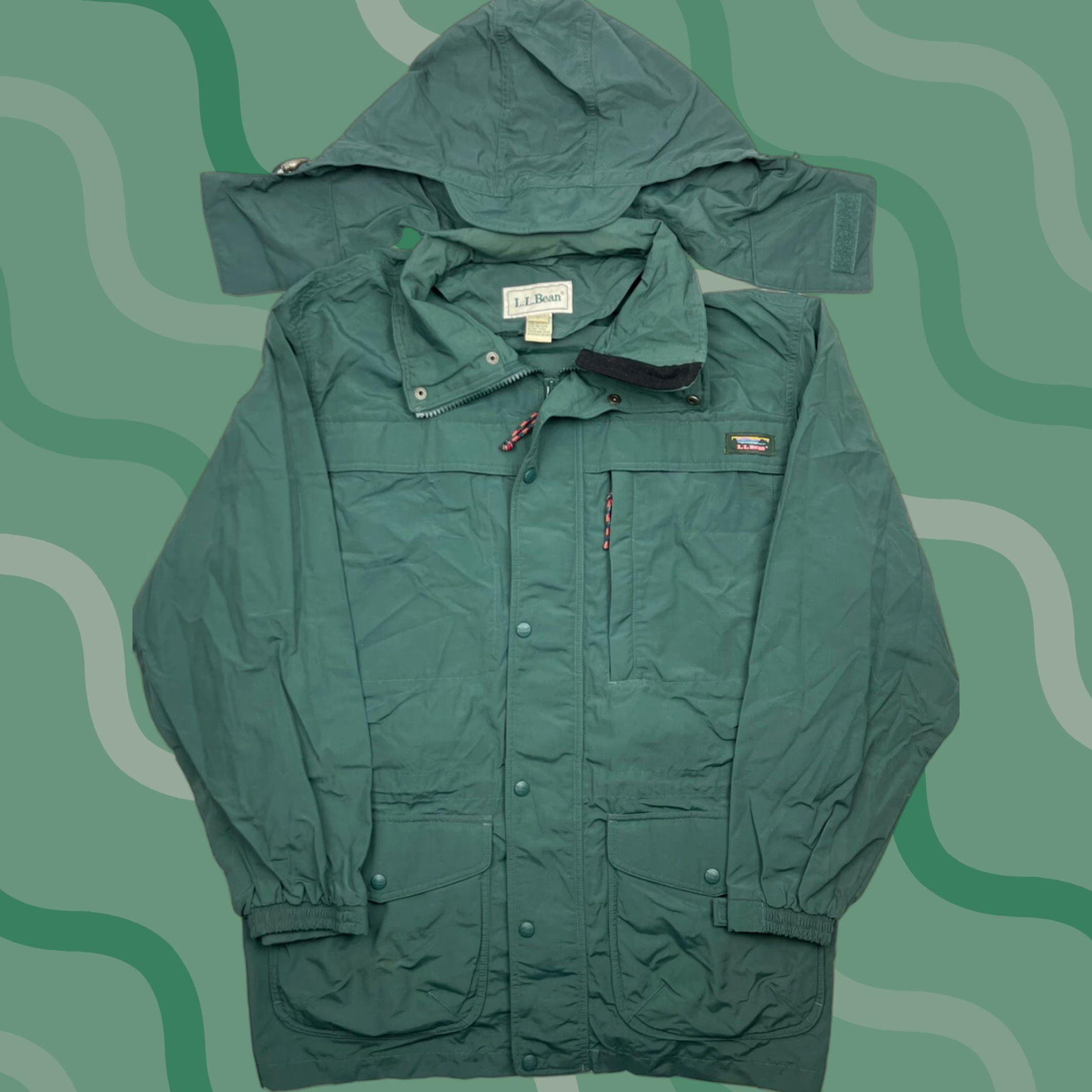 Vintage VTG LL Bean Windbreaker Jacket Green Full Zip Hooded Shell L Mens Large Nylon Outdoor Winter Jacket Size US L / EU 52-54 / 3 - 1 Thumbnail