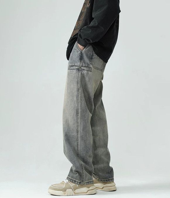 Japanese Brand Men's Washed & Distressed Loose-Fit Straight-Leg Jeans Size US 32 / EU 48 - 4 Thumbnail
