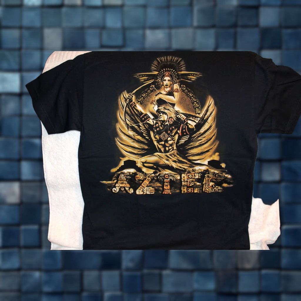 Vintage VINTAGE Aztec Warrior & Princess Dark Blue Cotton Graphic T-Shirt Men Medium Aztec Theme Size US M / EU 48-50 / 2 - 1 Thumbnail