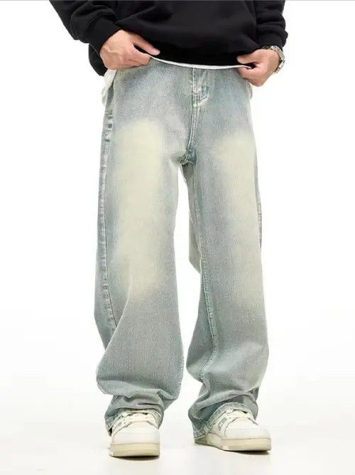 Japanese Brand × Jean Retro washed distressed men's light blue loose casual jeans Size US 34 / EU 50 - 1 Thumbnail
