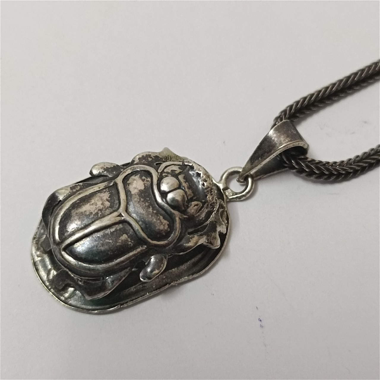 Sterling Silver 925 Silver Scarab Pendant, Egyptian Style, Antique Size ONE SIZE - 3 Thumbnail