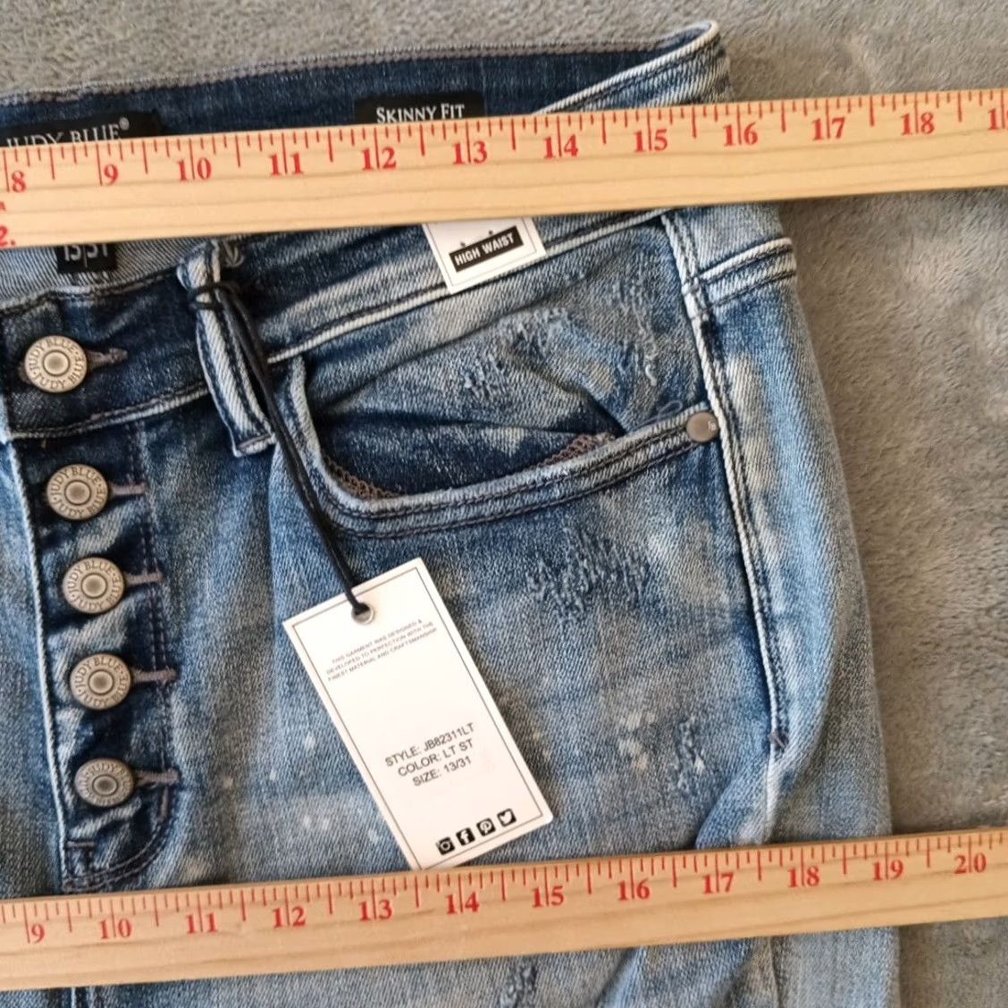 Vintage Judy Blue Jeans Womens 13 Size Skinny Distressed 31x27 Button High Rise New Size 34" / US 12 / IT 48 - 2 Thumbnail