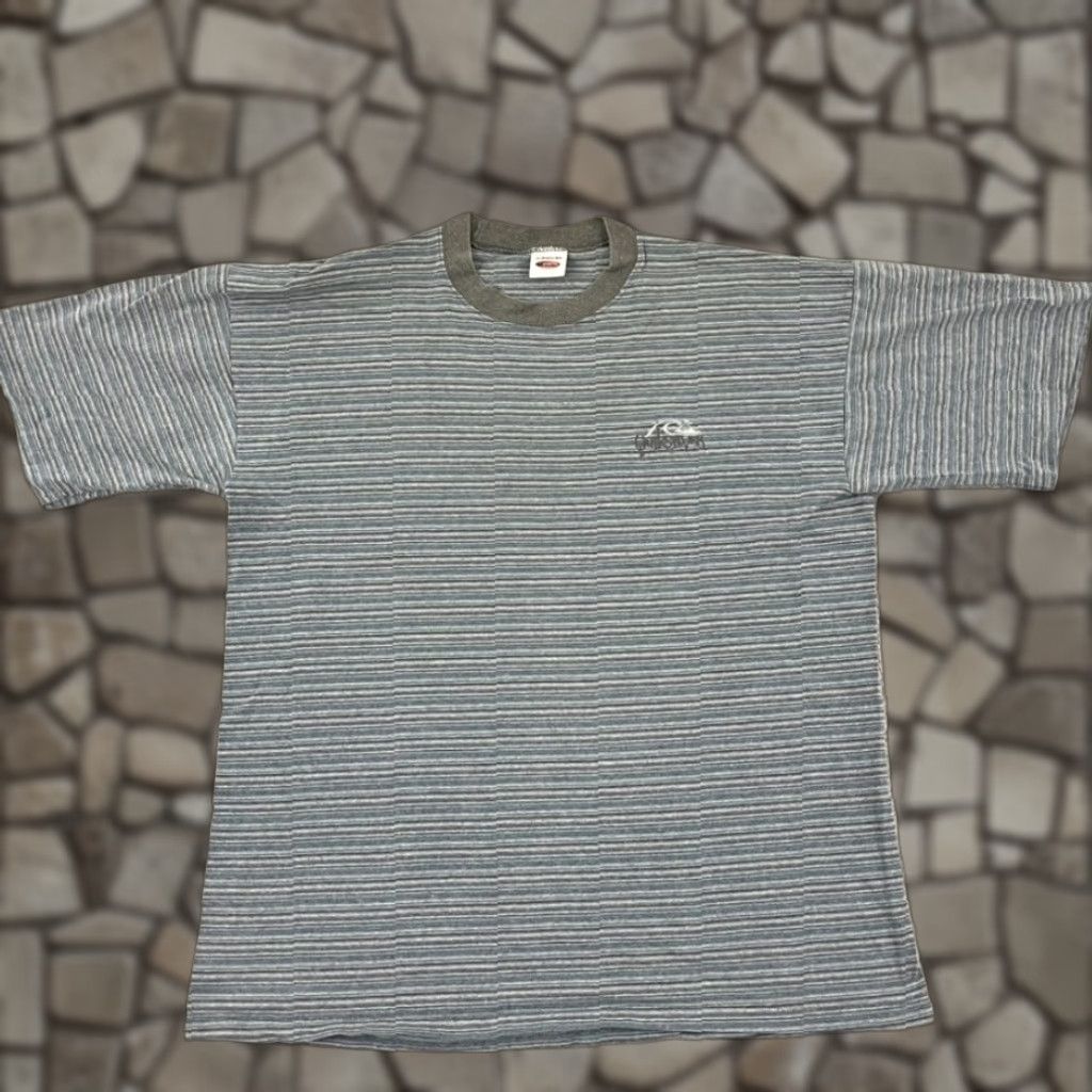 Vintage Quiksilver Shirt Mens Large Blue Embroidered Stripe Beach Surf Skate USA