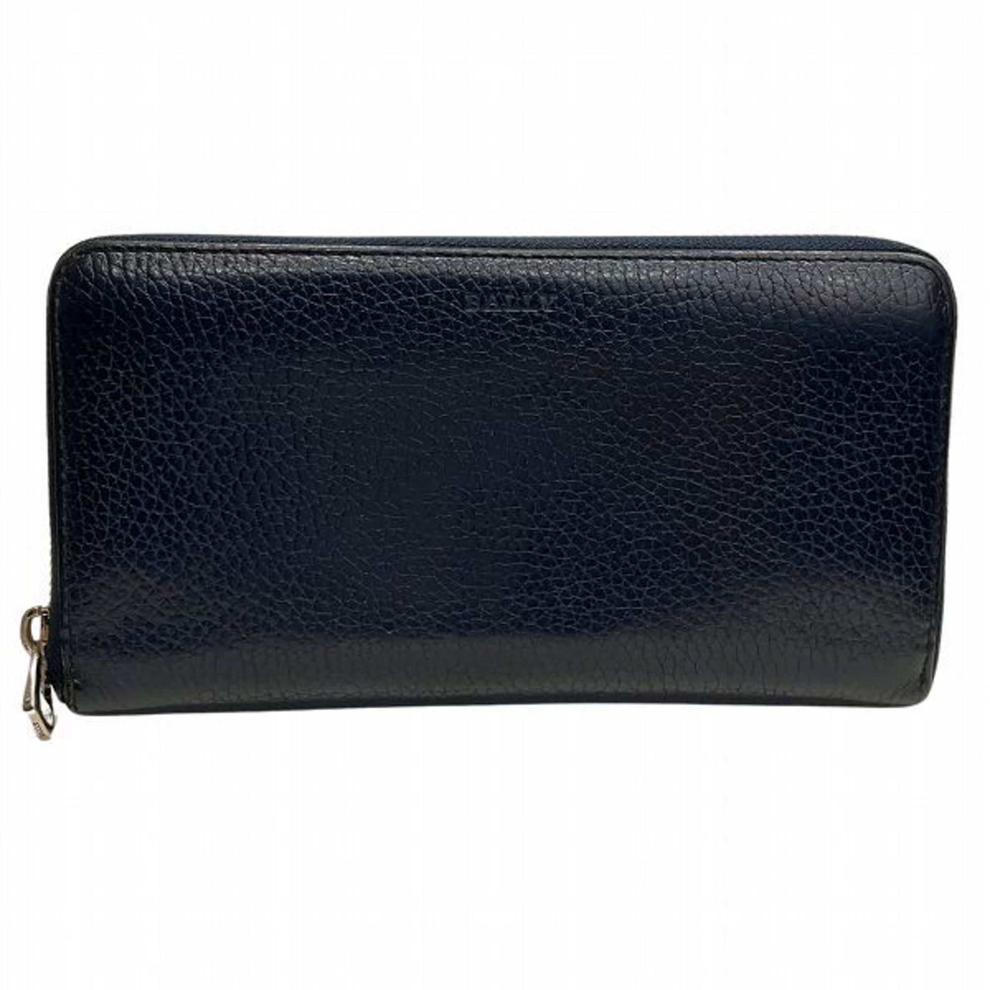 image of Bally Barry Leather Navy Round Zipper Long Wallet Men's Women's in Blue