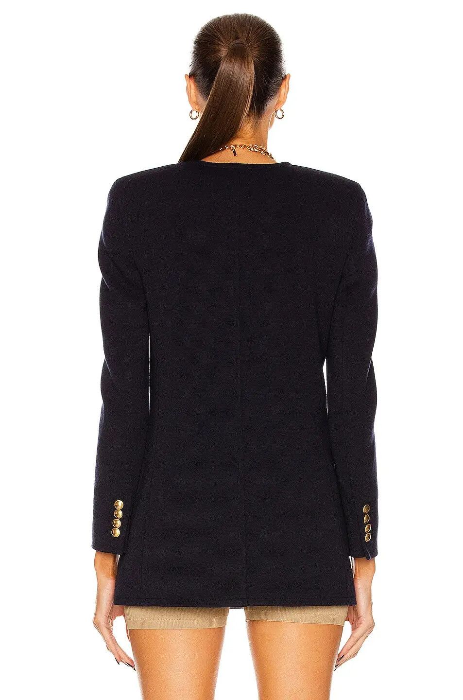 Saint Laurent Paris o1s1wg111224 Long U-Neck Jacket in Wool Jersey Marine Blue Size XL / US 12-14 / IT 48-50 - 4 Thumbnail