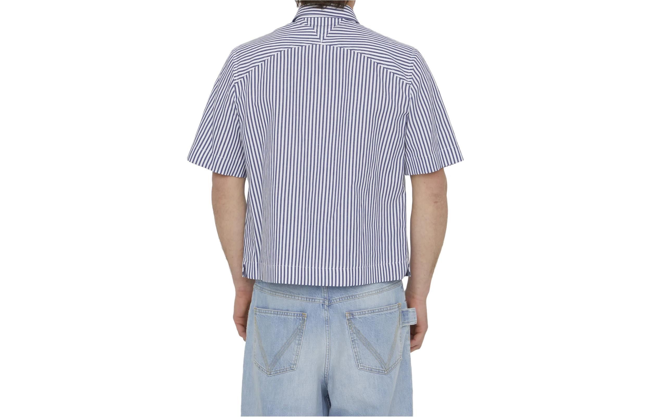 Bottega Veneta o1n1vont0125 Short-Sleeved Cotton Linen Shirt in Blue/White Size US S / EU 44-46 / 1 - 2 Thumbnail