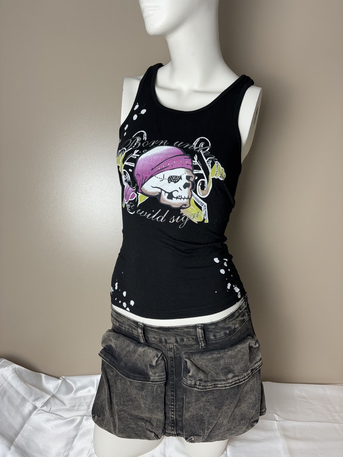 Vintage Gothic skull printed vintage tank top glamour Size M / US 6-8 / IT 42-44 - 2 Thumbnail