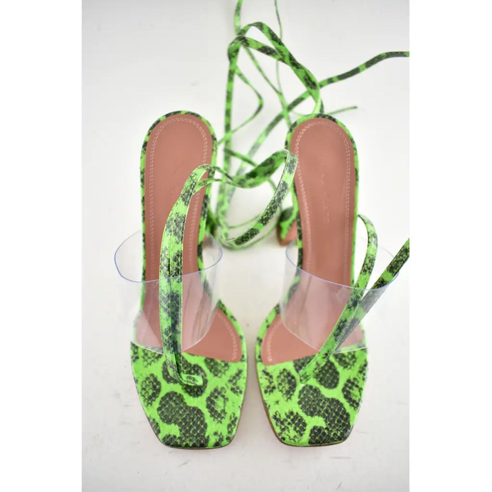 Amina Muaddi Zula Ayer Snake Thong PVC Lace Up Tie Sandal Heel Pump 36.5 Size US 6.5 / IT 36.5 - 7 Thumbnail