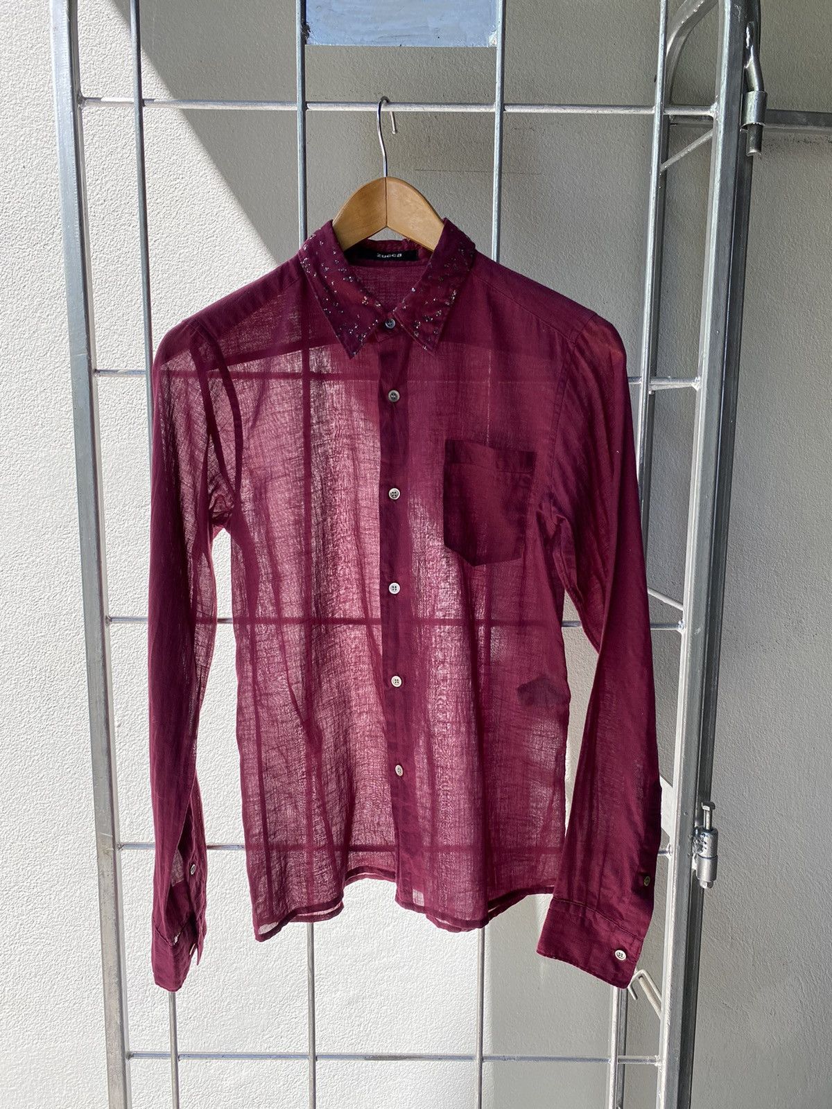 Zucca ZUCCA Deep Red Sheer Shirt with Sparkling Collar Size S / US 4 / IT 40 - 10 Thumbnail