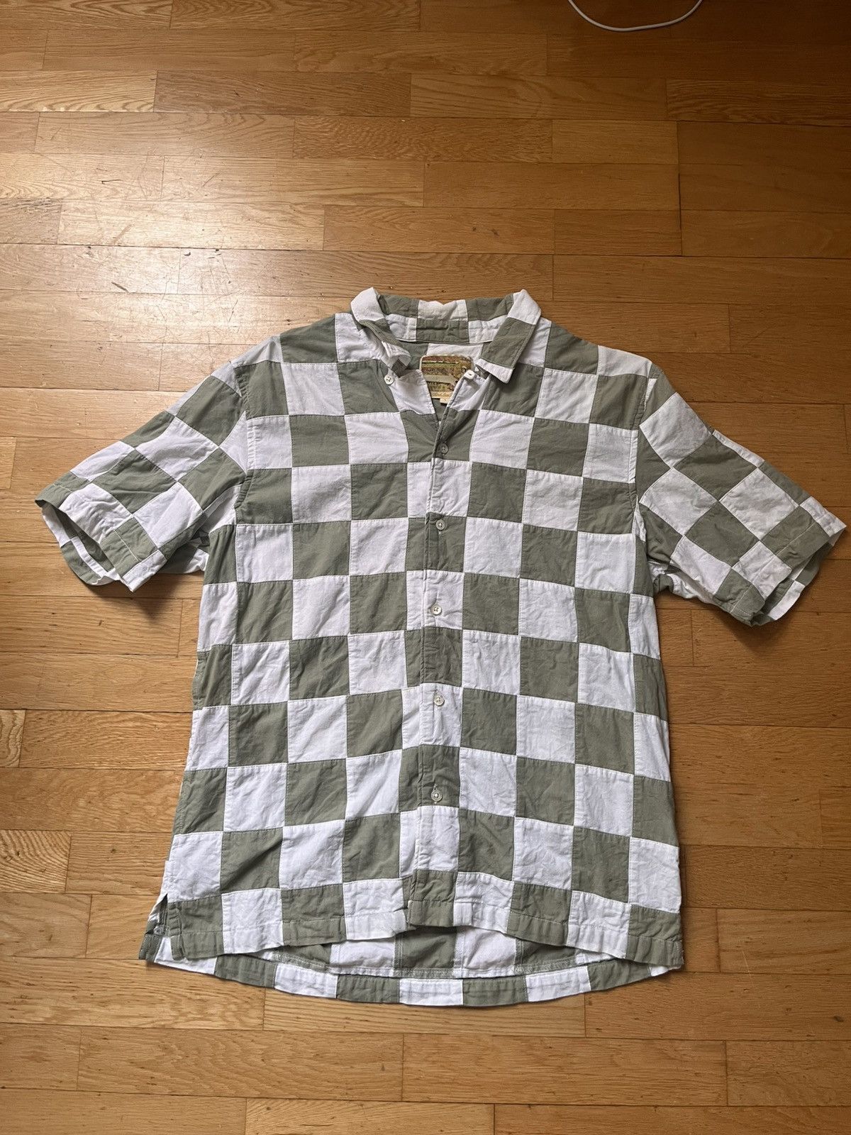 Checkered Leisure Shirt Seagrass Short Sleeve Button Up