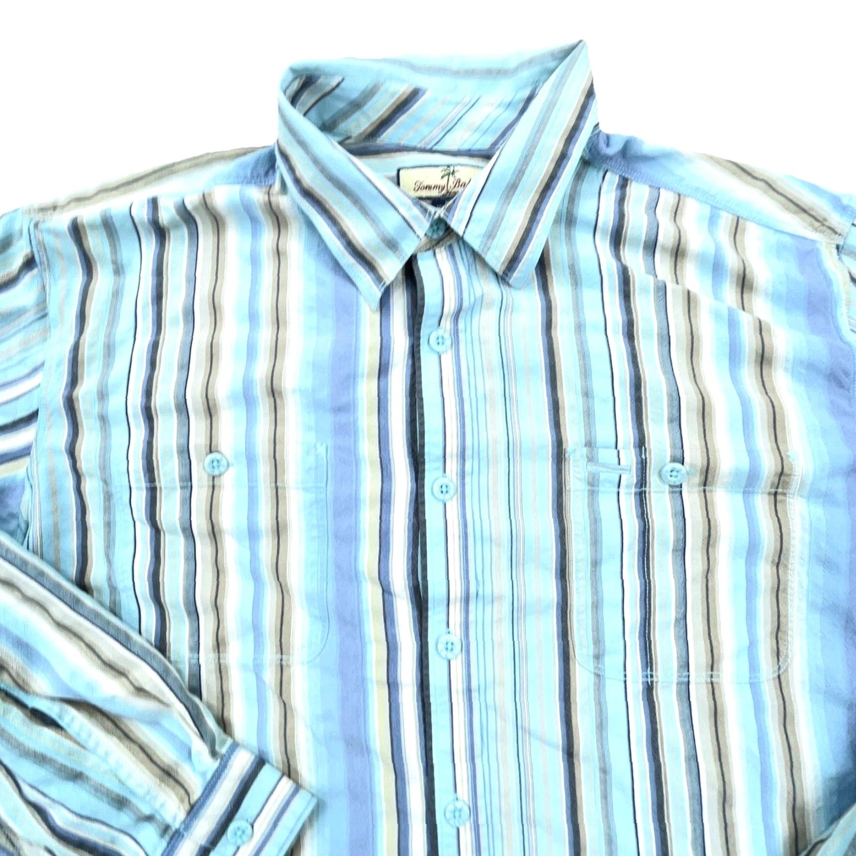 Tommy Bahama Tommy Bahama Shirt Men XL Blue Silk Button-Up Striped Beach Casual Short Sleeve Mens Size US XL / EU 56 / 4 - 2 Thumbnail