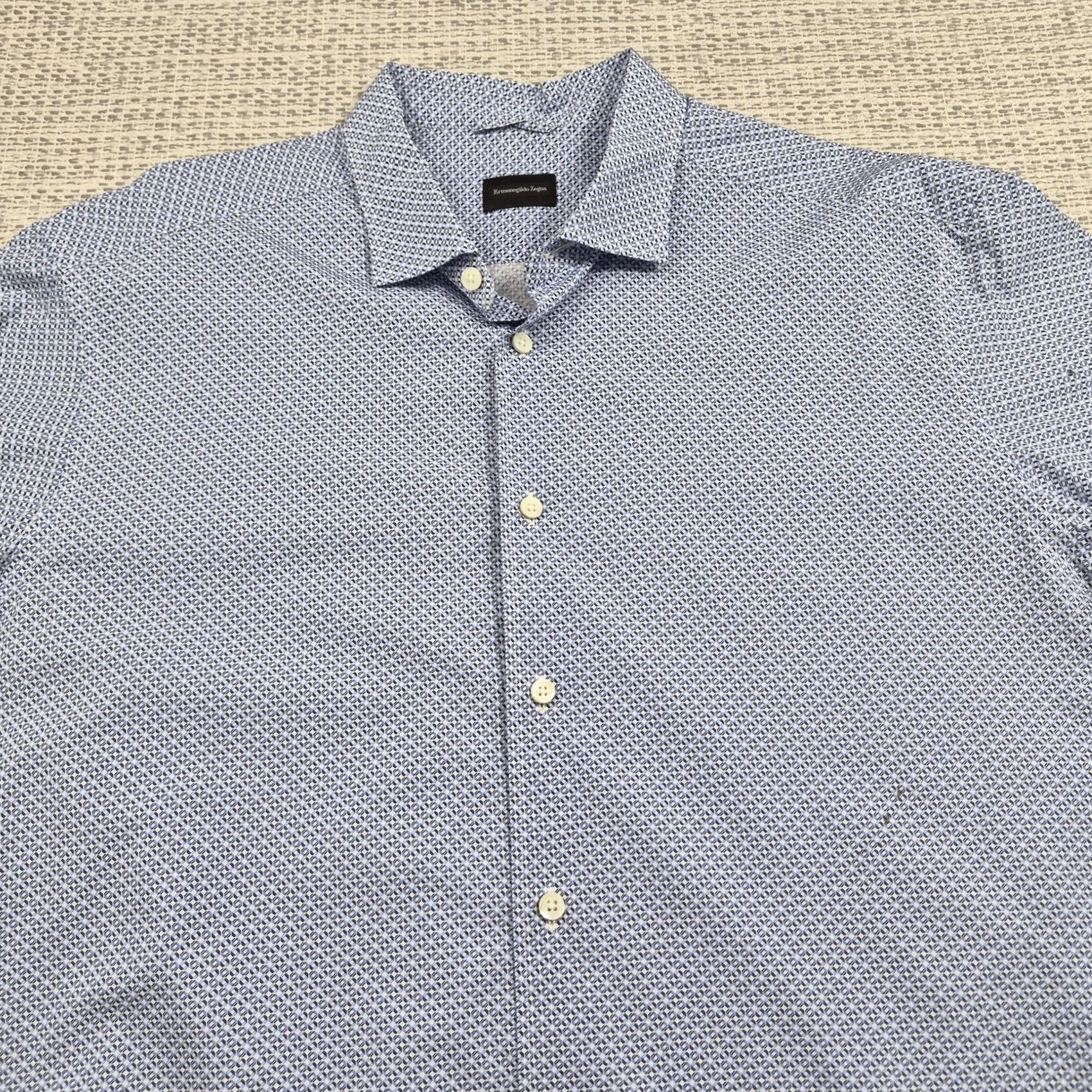 Ermenegildo Zegna VINTAGE Ermenegildo Zegna Button Up Shirt Mens 2XL Blue Geometric Dress Long Sleeve Size 48R - 4 Thumbnail