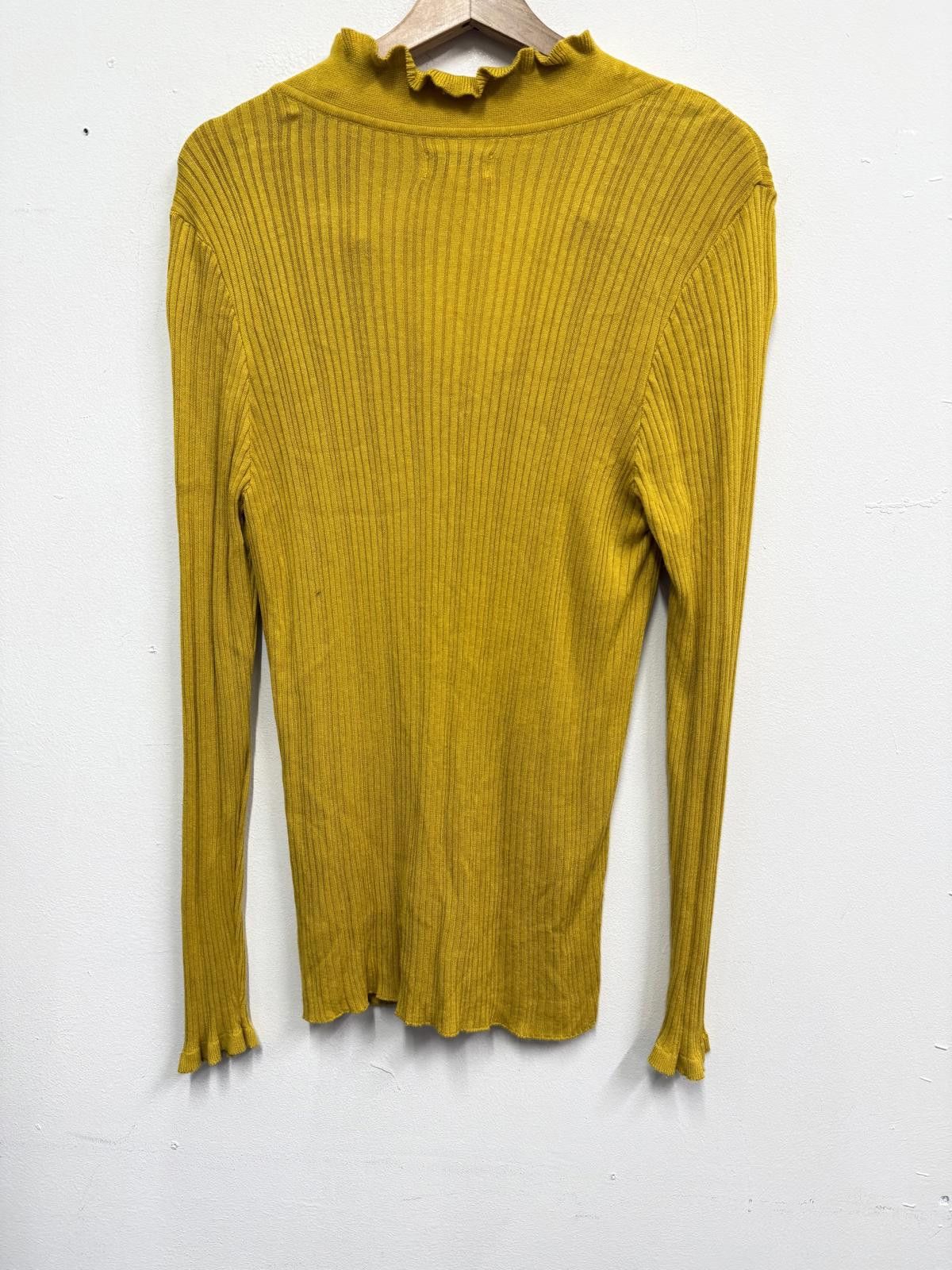 Allen Solly Allen Solly Mustard Yellow Ribbed Knit Top with Ruffle Trim, Size XL / US 12-14 / IT 48-50 - 4 Thumbnail