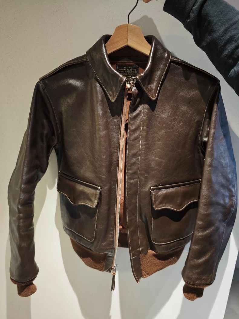 早い者勝ち！THE REAL McCOY'S A2 LEATHER JACKET The Real McCoy's A-2 Jacket Brown Leather Size 38 Used From Japan