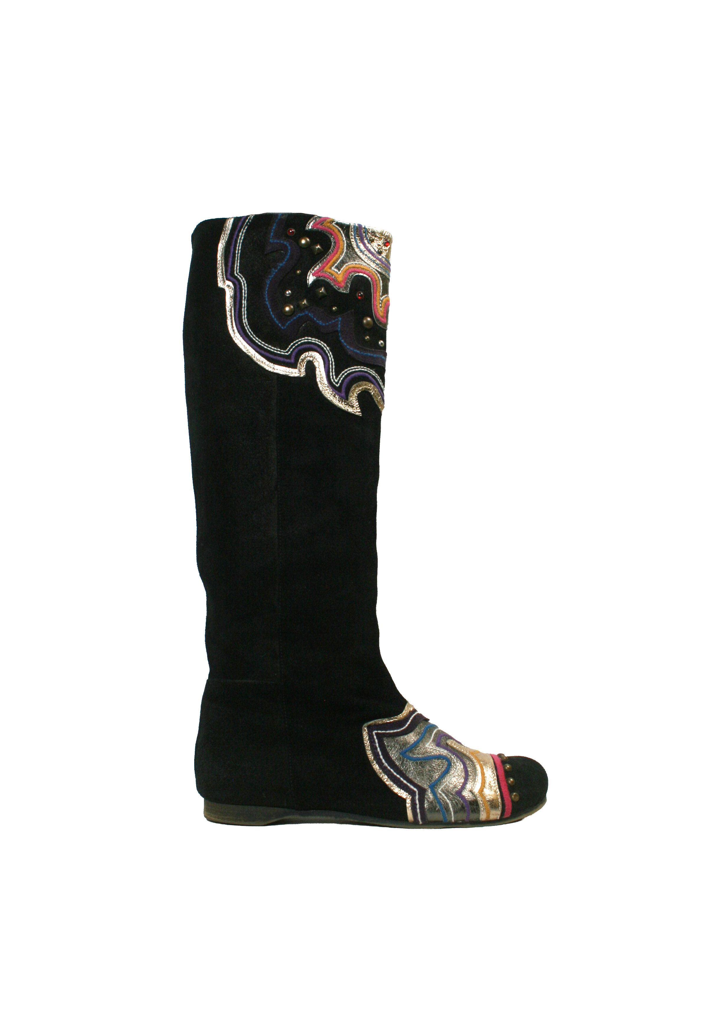 Miss Sixty 00S Rockstuds Y2K Moto Knee High Suede Boots Vintage Size US 7 / IT 37 - 2 Thumbnail