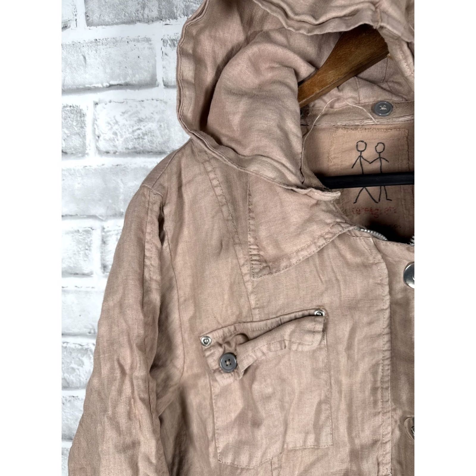 Vintage Pete & Greta LINEN Hooded Jacket Womens M Beige Full Zip Hoodie Size M / US 6-8 / IT 42-44 - 6 Thumbnail