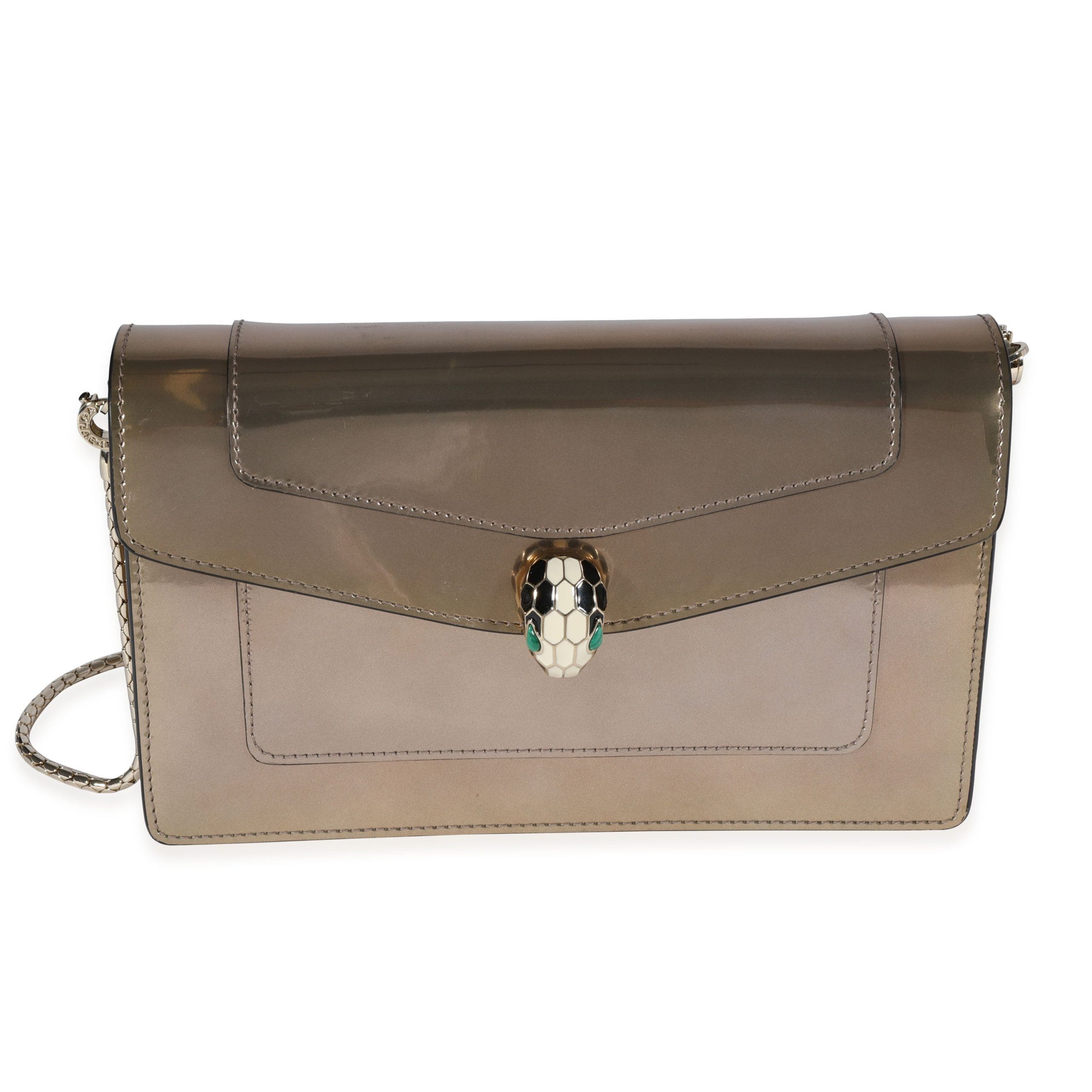 image of Bvlgari Metallic Shiny Leather Serpenti Forever Chain Wallet in Beige, Women's