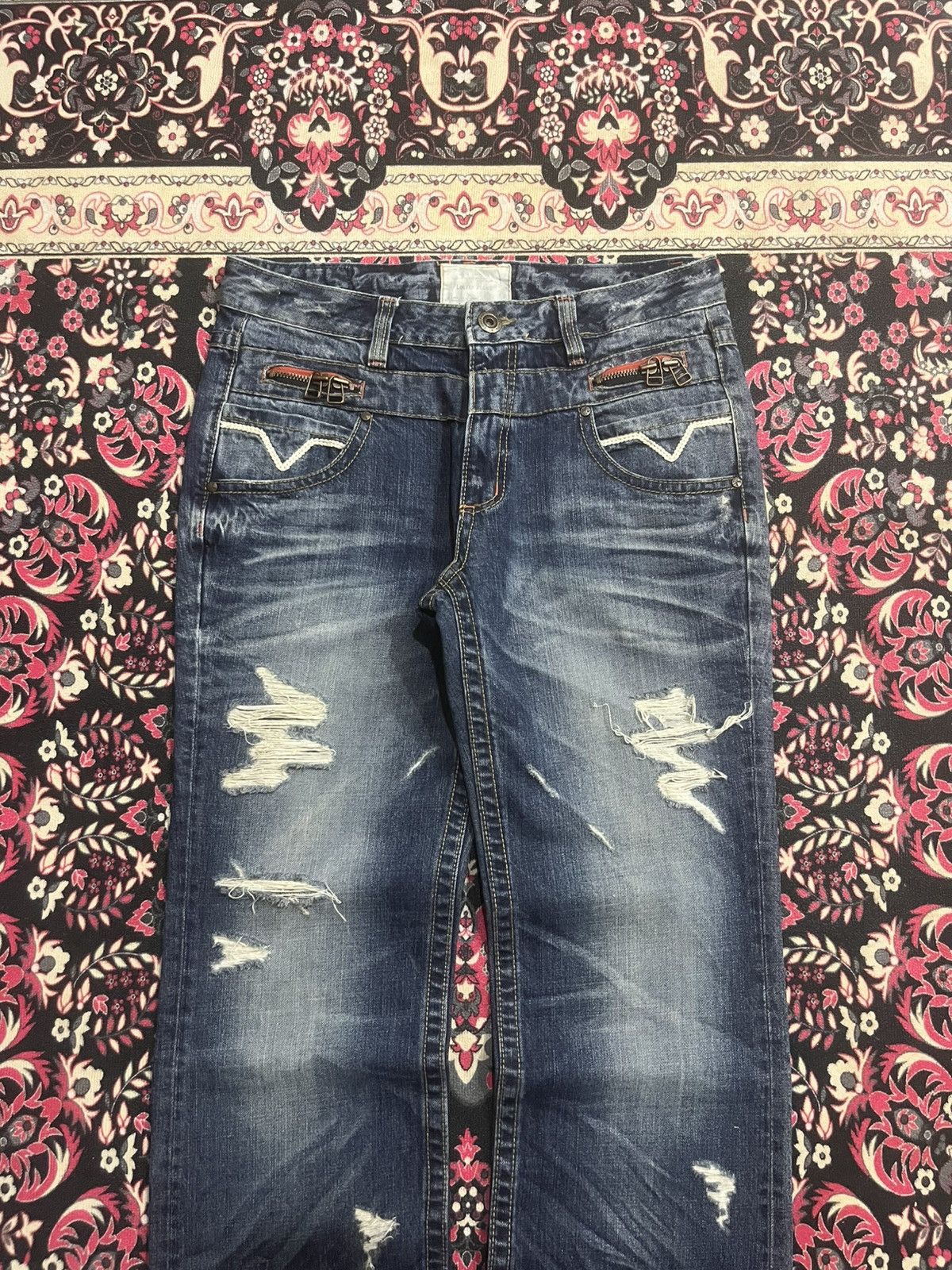 Hysteric Glamour Vintage Japanese Lolita Slogan Clawmark Ripped Loose Jeans Size US 34 / EU 50 - 3 Thumbnail