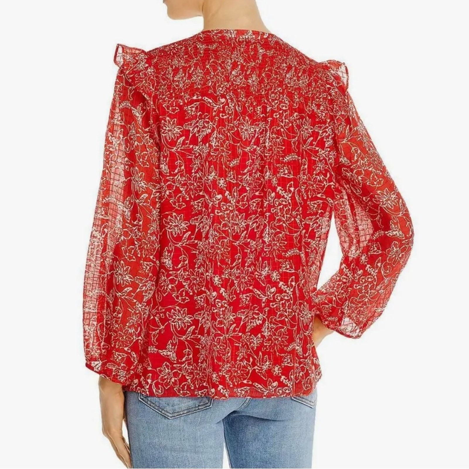 Parker Parker Ruffle Shoulder Top Red Aurora, EUC, Medium MSRP $318 Size M / US 6-8 / IT 42-44 - 2 Thumbnail
