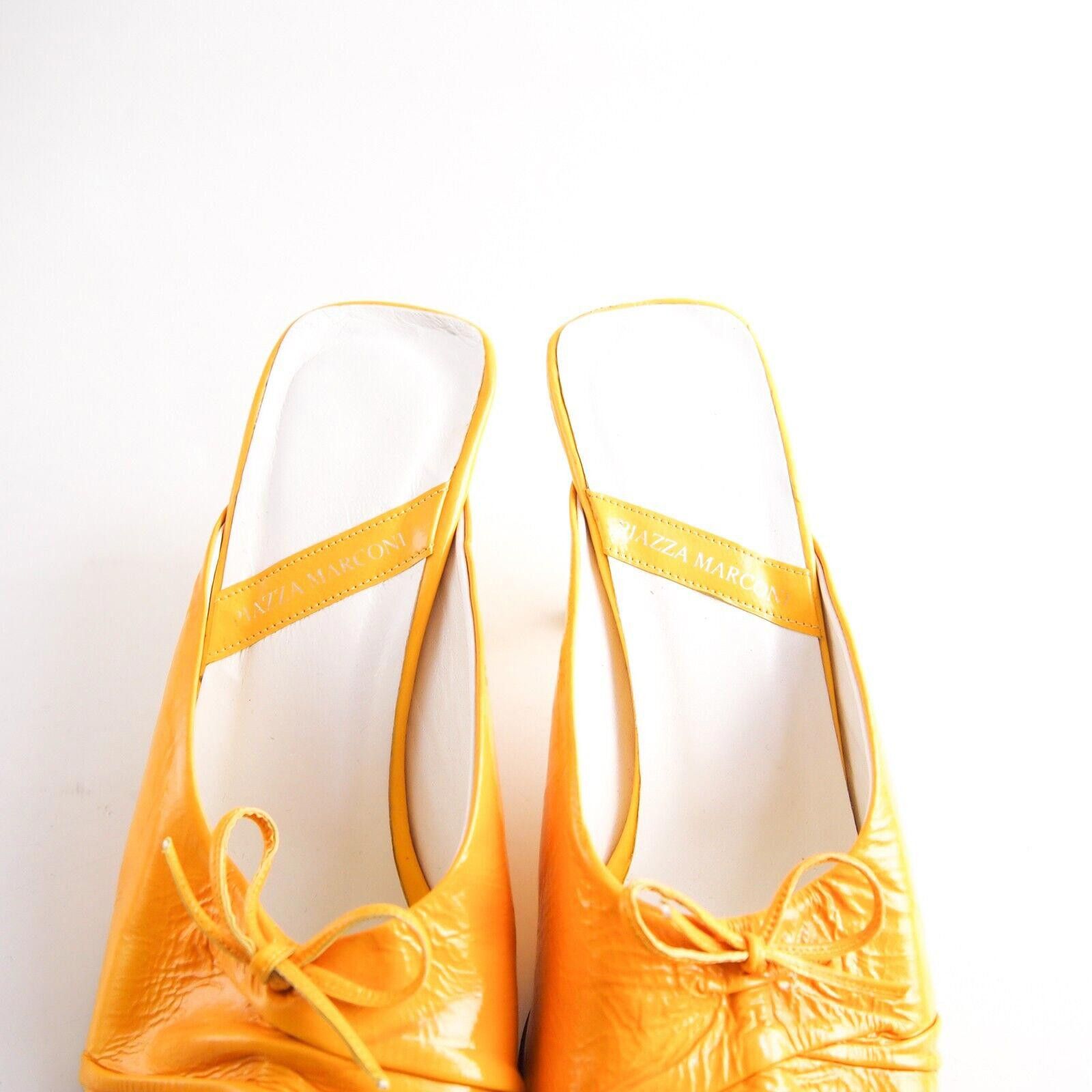 Designer Piazza Marconi Mules Square Toe Yellow Pat Leath US 8 EU 38 Size US 8 / IT 38 - 4 Thumbnail