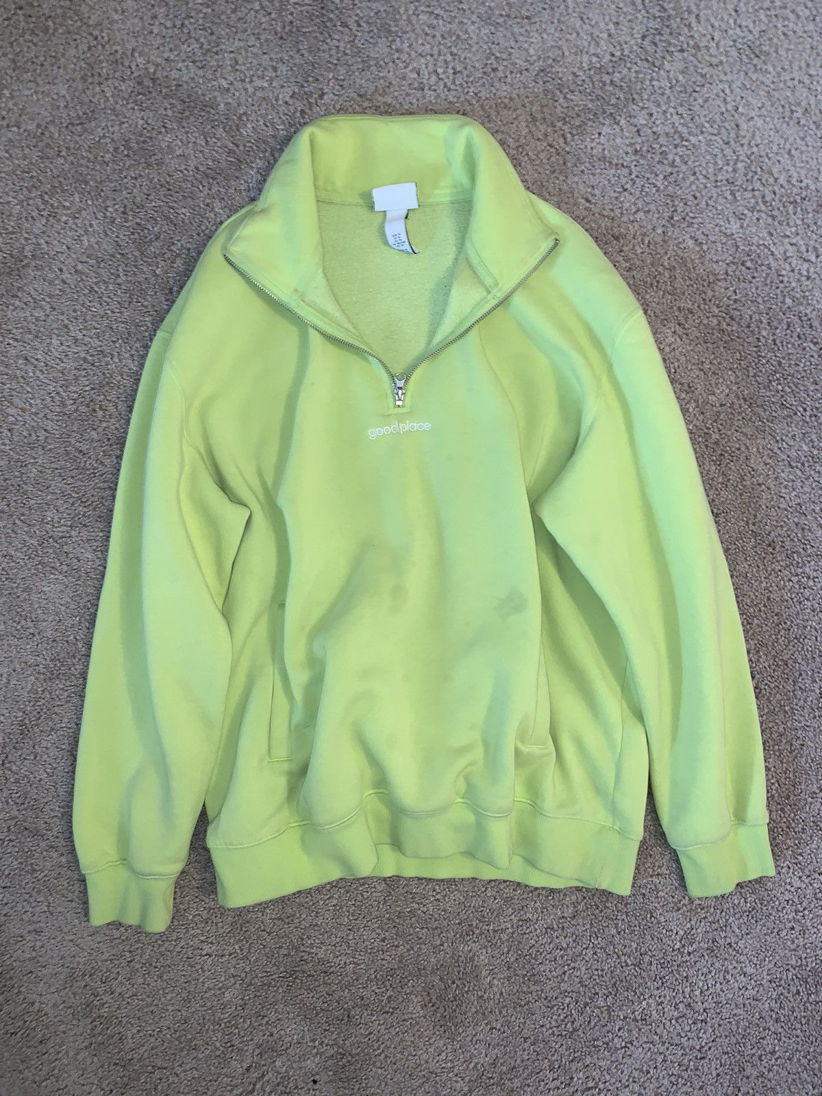 H&M GOODPLACE©️ LIME HI VIS 1/4 QUARTER ZIP HENLEY FLEECE Size US XL / EU 56 / 4 - 2 Thumbnail