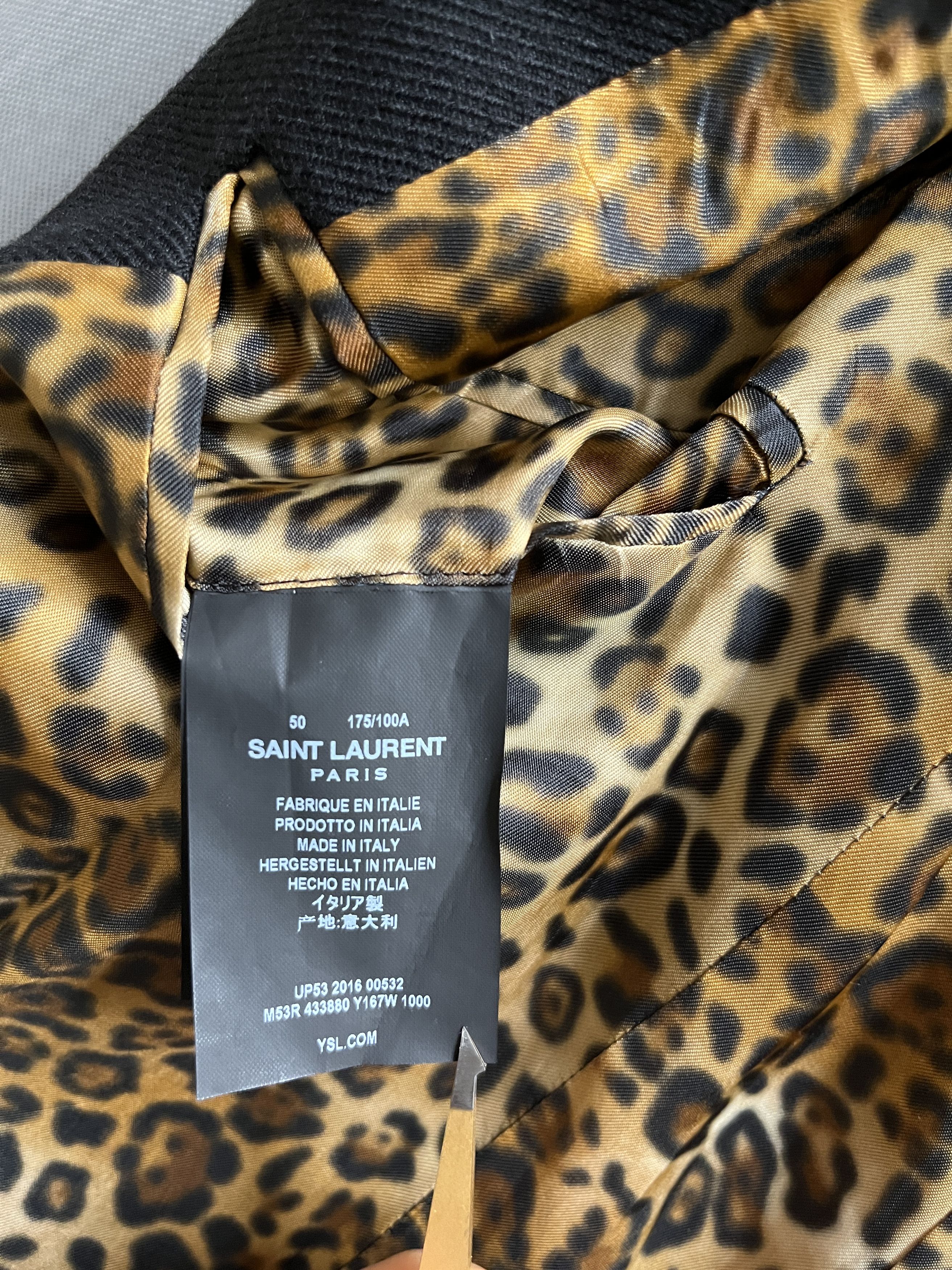 Hedi Slimane × Saint Laurent Paris SLP FW16 VELVET COLLAR COAT with Leopard Lining Size US S / EU 44-46 / 1 - 5 Thumbnail