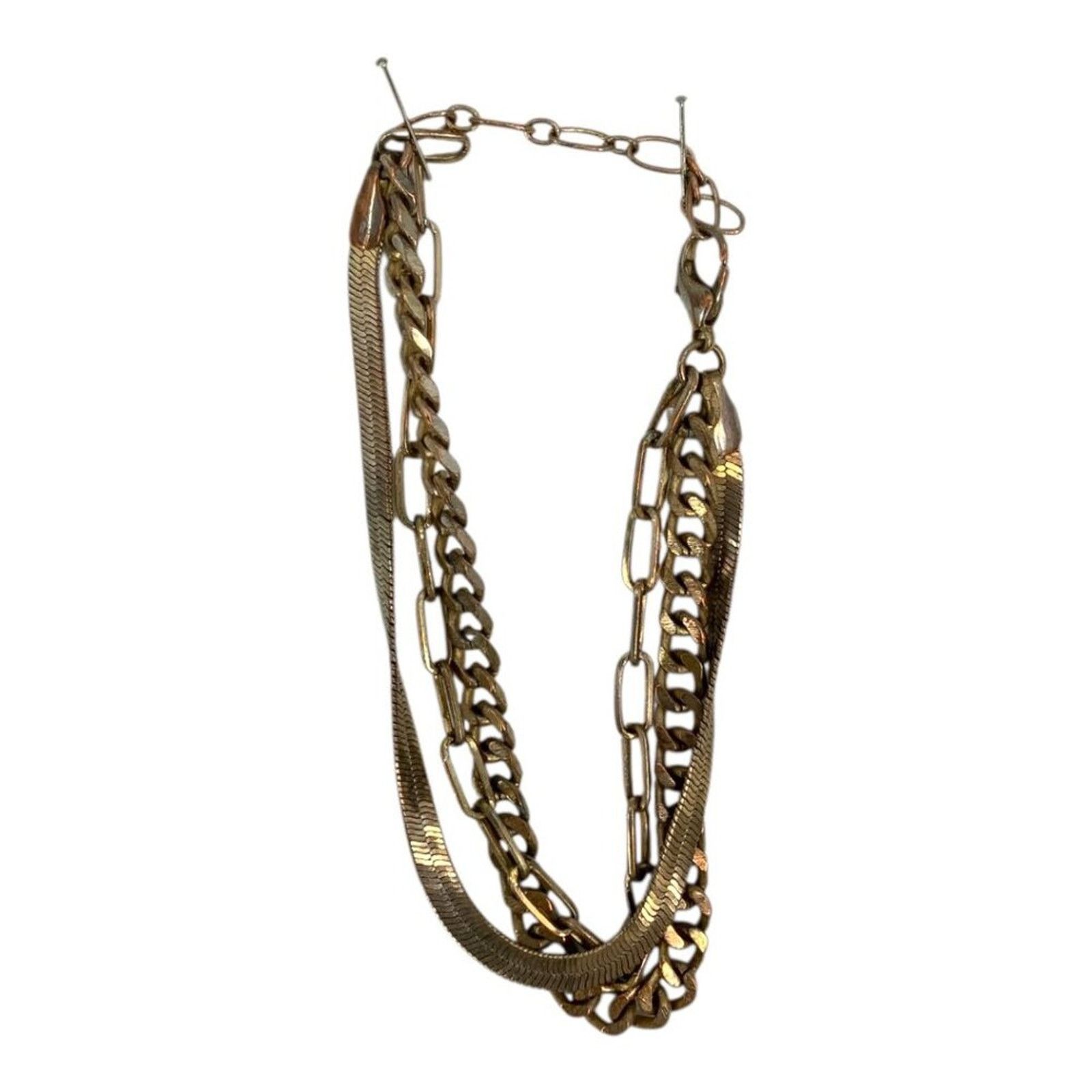 Other Triple Strand Metal Mixed Link Herringbone Layered Bracelet Size ONE SIZE - 3 Thumbnail