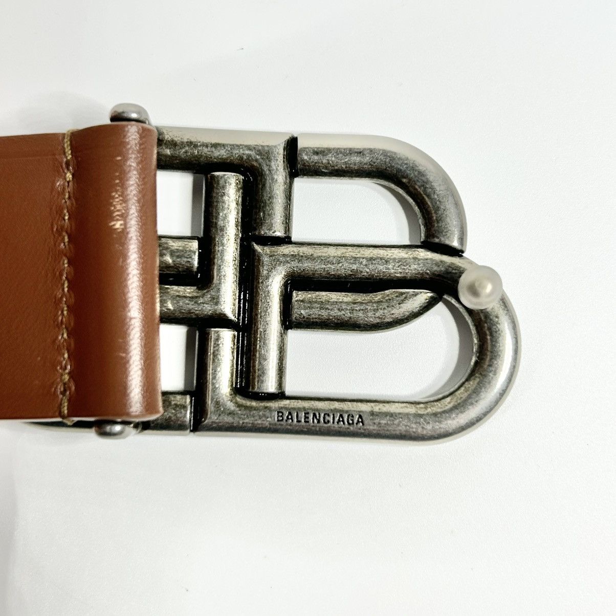 Balenciaga New Balenciaga B Buck Brown Leather Belt Size 80 Size 32 - 3 Thumbnail