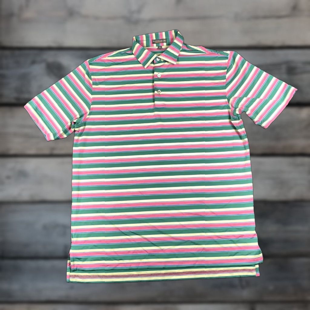 Peter Millar Peter Millar Summer Comfort Polo Shirt Adult Medium Pink Green Striped Stretch Size US M / EU 48-50 / 2 - 1 Thumbnail