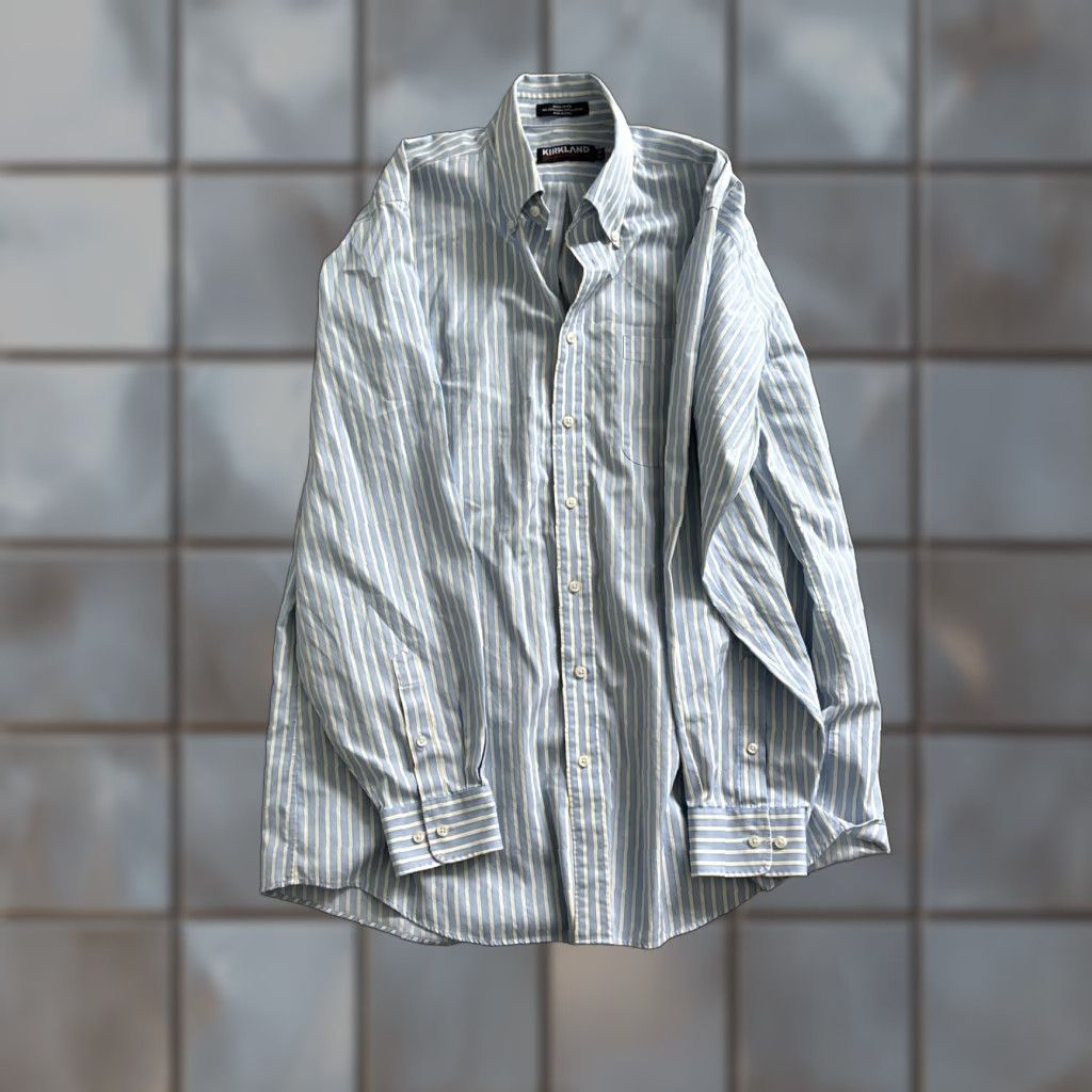 Vintage Kirkland Dress Shirt Long Sleeve Button-Down Tailored Fit 17 Blue Yellow Mens 17-36 Size 46R - 1 Thumbnail