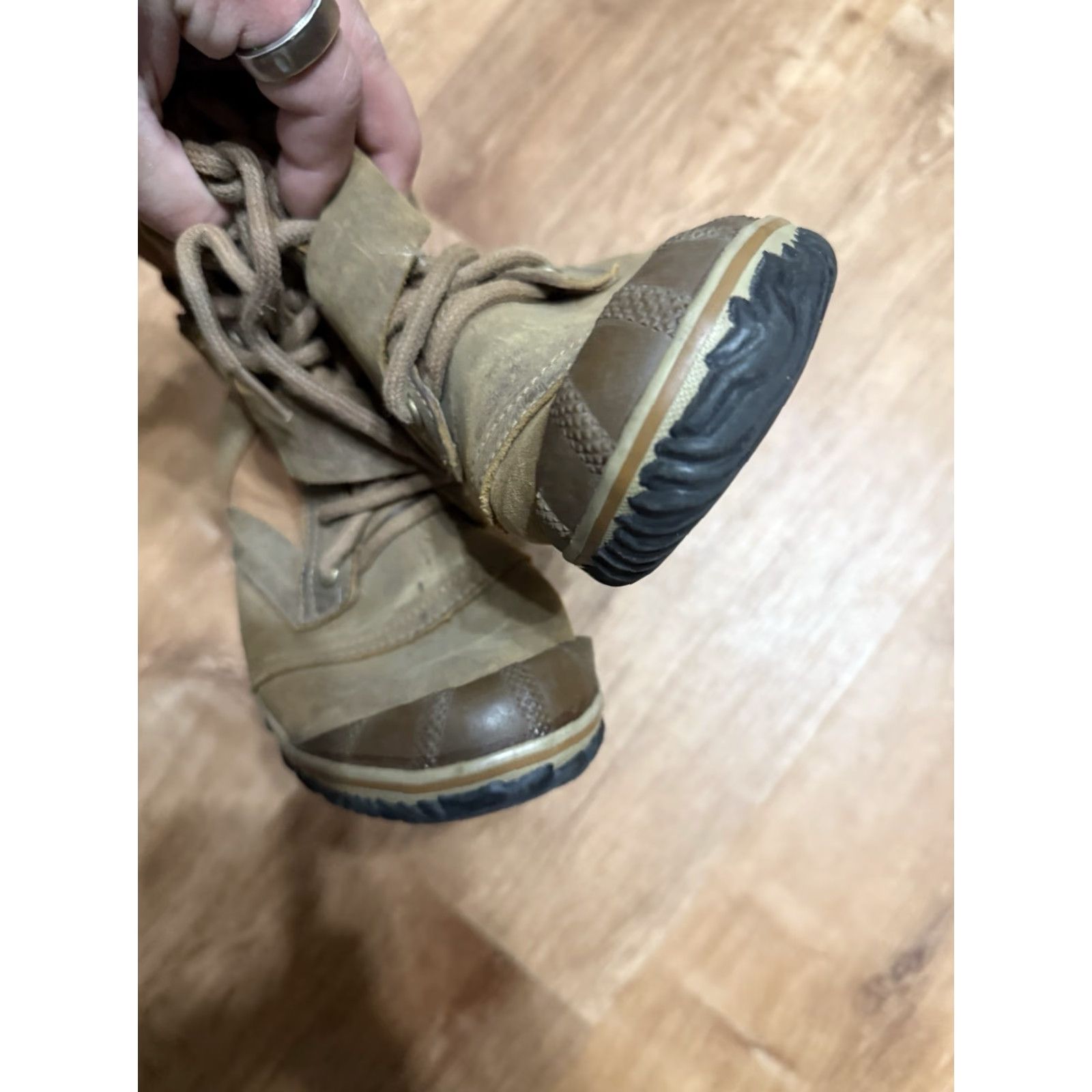 SOREL Sorel Slimboot Lace Boot Waterproof Leather Rubber Sole Women Sz 8 Combat Mid-Calf Buckle Lace Brown Leather Size US 6 / IT 36 - 6 Thumbnail
