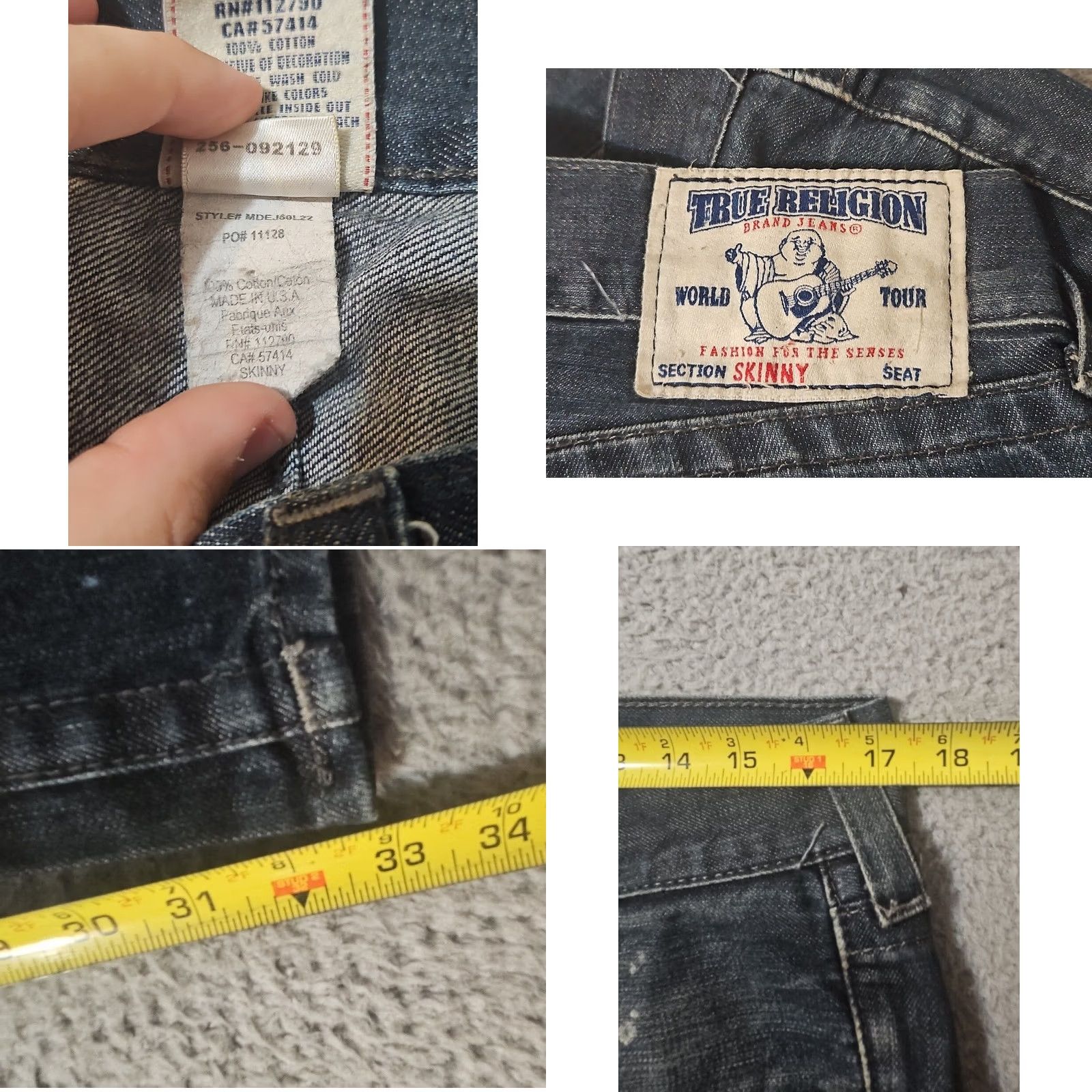 True Religion True Religion Jeans Mens Skinny Dark Wash Faded Distressed 32 x 33 Size US 34 / EU 50 - 8 Thumbnail