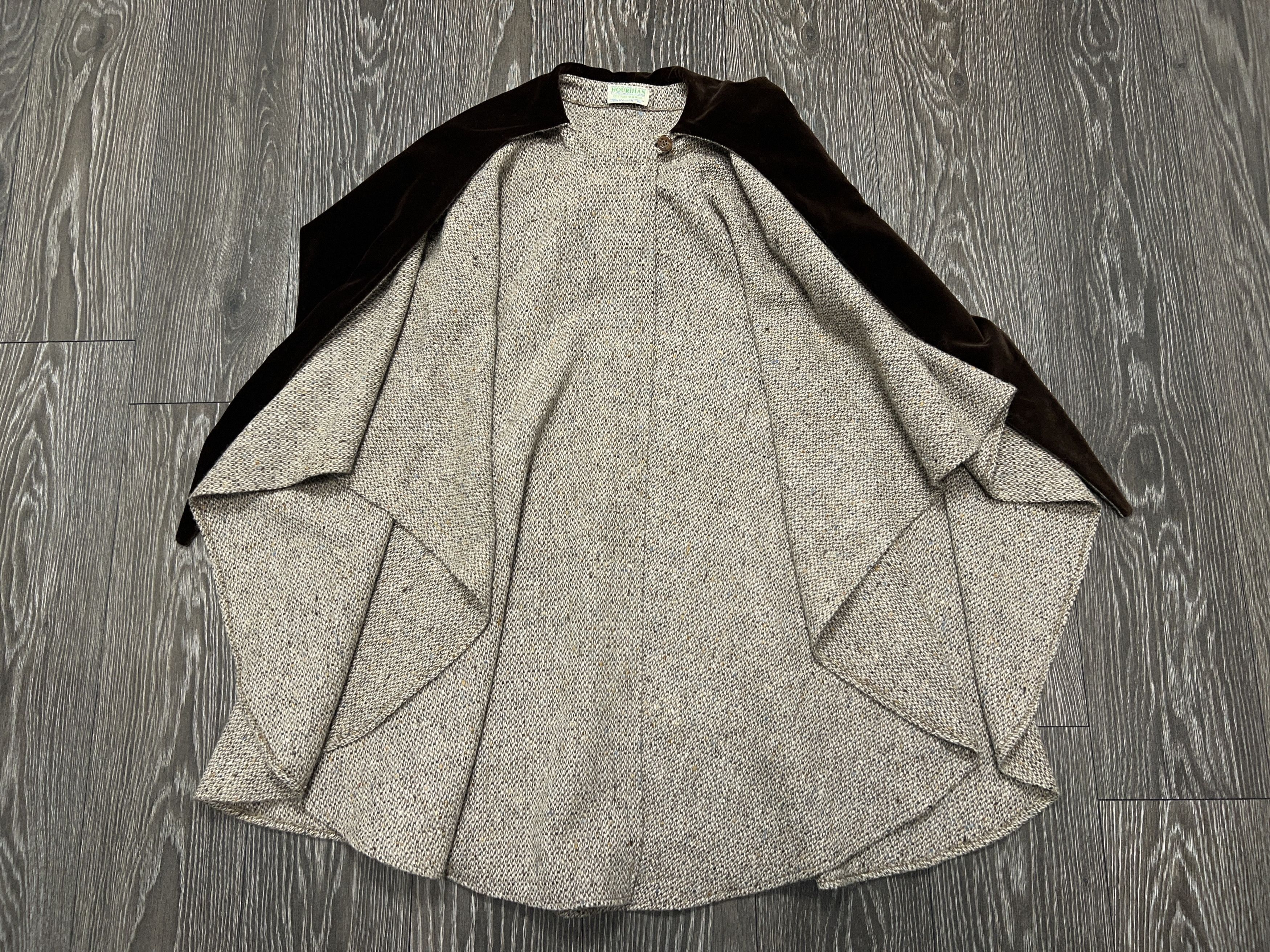 Vintage Jimmy Hourihan Ireland Wool Tweed Velvet Cape Coat Jacket Size ONE SIZE - 4 Thumbnail