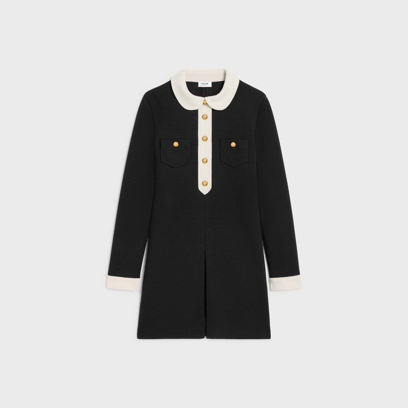 Celine o1w1db10526 2X49O7 Mini Trapeze Dress in Black/White Size L / US 10 / IT 46 - 1 Thumbnail