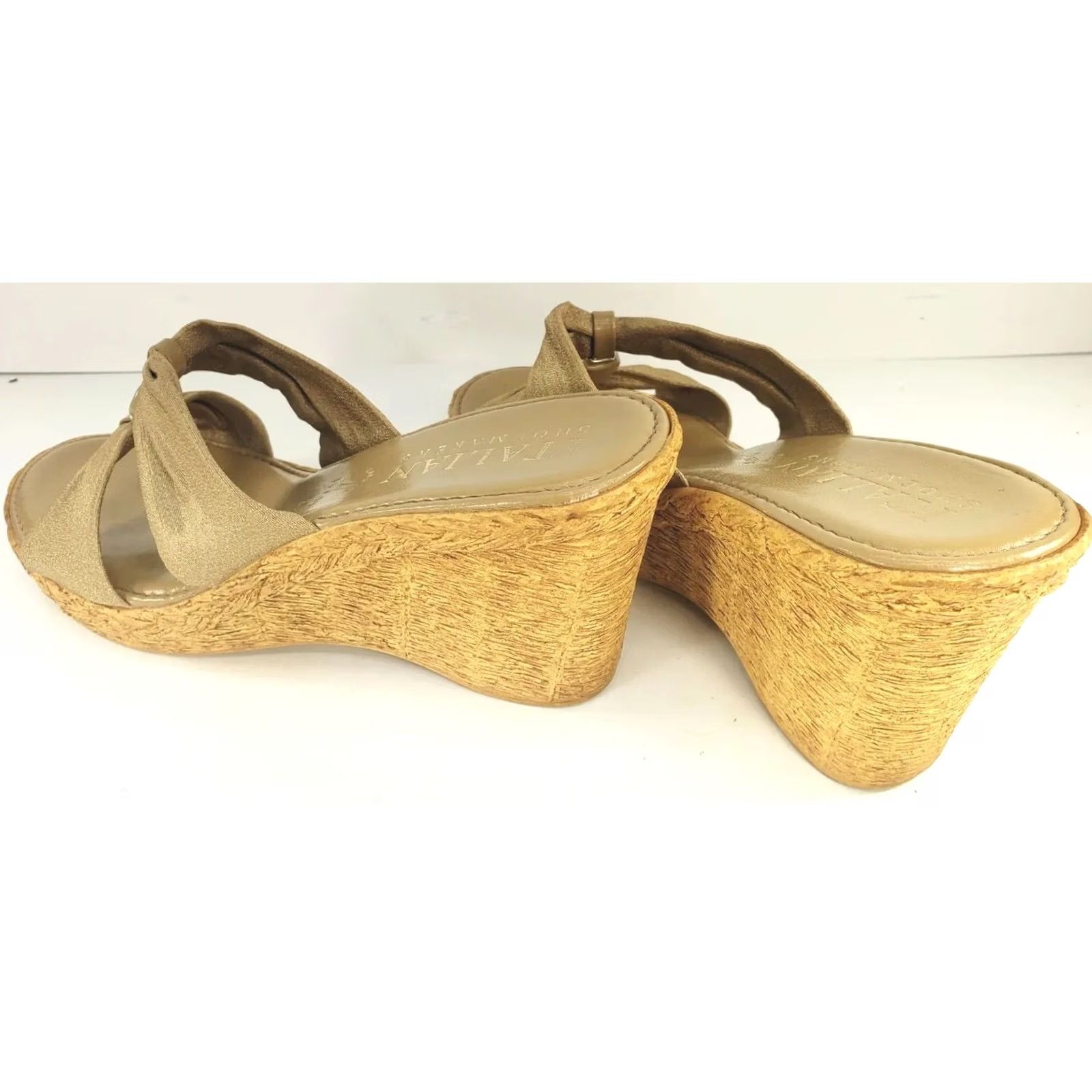 Vintage VINTAGE ITALIAN Shoemaker Gold Metallic Skin Tone Wedge Slide Sandal Women's 8M ITALY Size US 8 / IT 38 - 5 Thumbnail