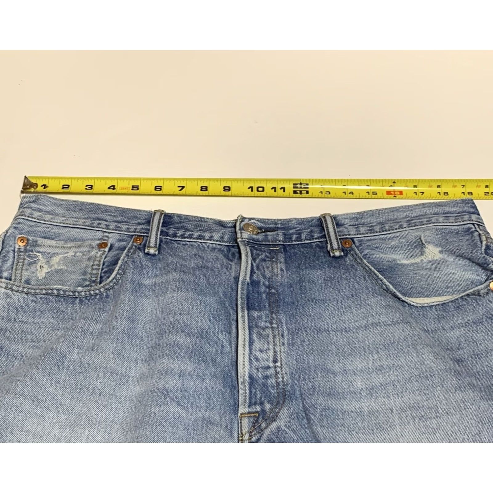Levi's Levi's 501 Straight Fit Jeans 38x32 Distressed Button Fly Denim 5-Pocket Men Regular Classic Blue Size US 38 / EU 54 - 3 Thumbnail