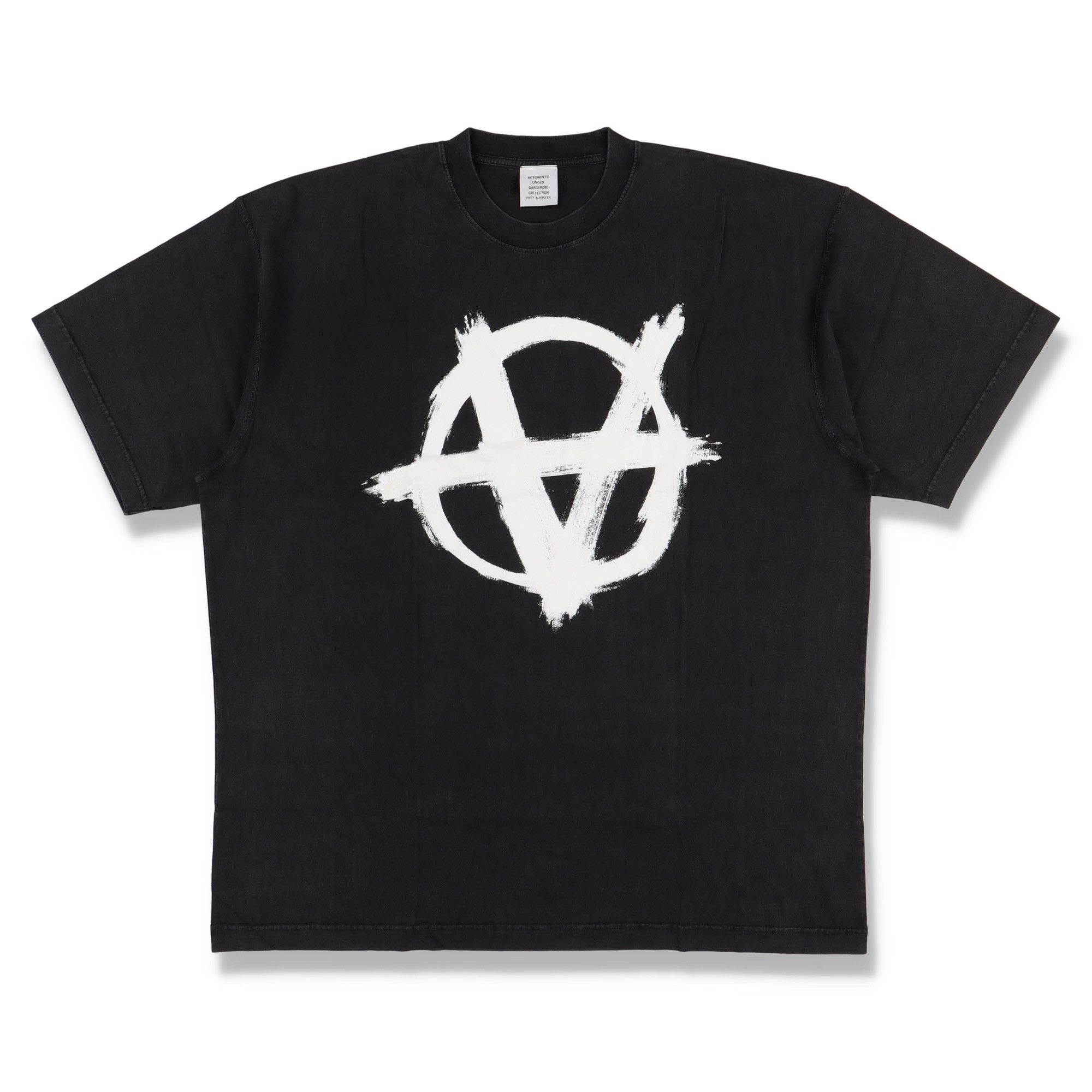 Vetements Washed Black Reverse Anarchy Logo Oversized T-Shirt Size US M / EU 48-50 / 2 - 1 Thumbnail