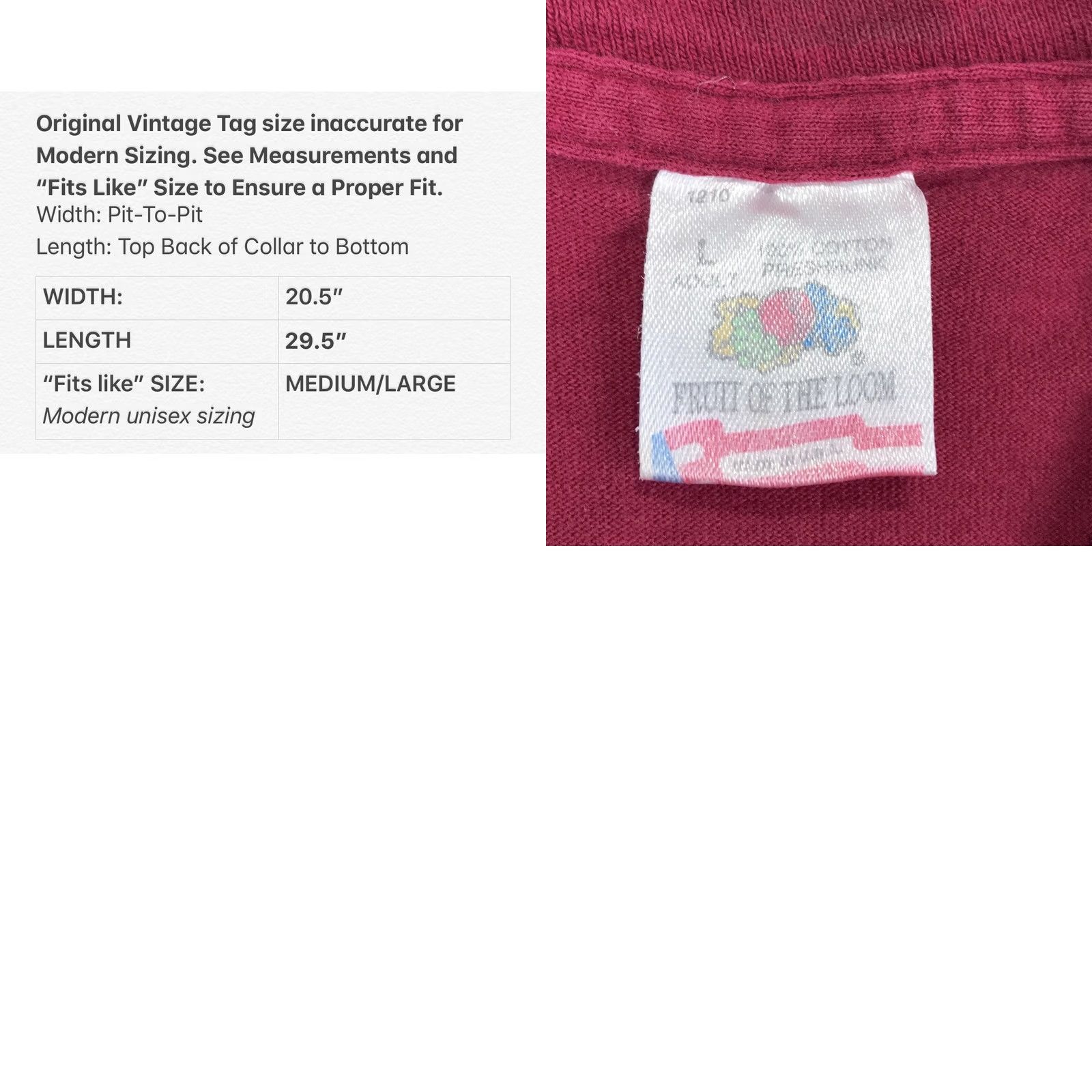 Fruit Of The Loom VINTAGE Fruit of the Loom T-Shirt Men 80s Red Cotton Short Sleeve Crew Neck Medium/M Size US M / EU 48-50 / 2 - 8 Thumbnail