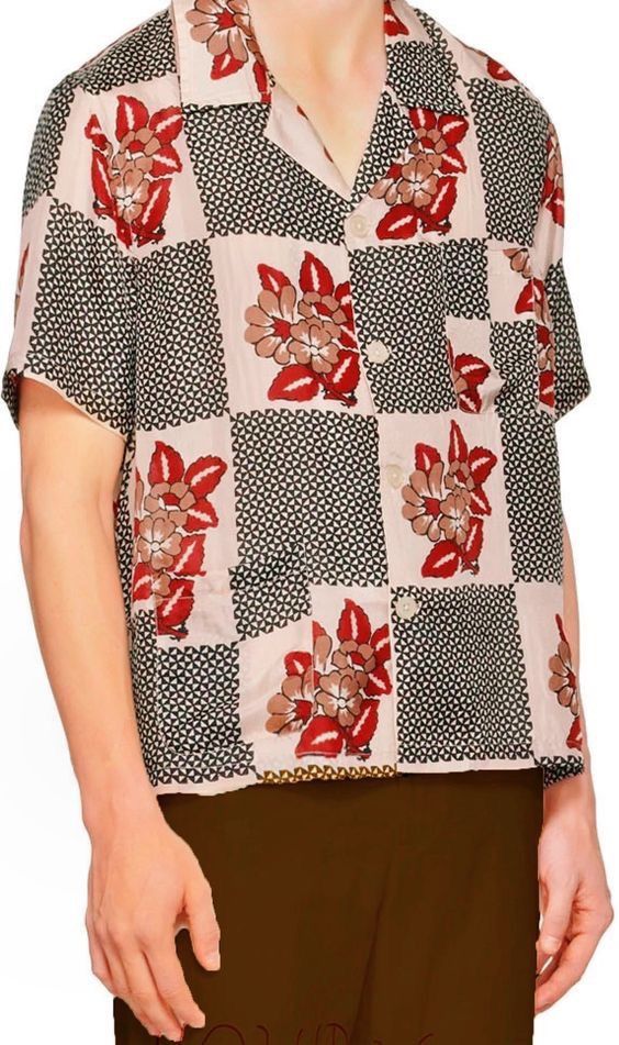 Bode Bode Checker Bloom Short Sleeve Silk Button-Up Shirt Size US S / EU 44-46 / 1 - 1 Thumbnail