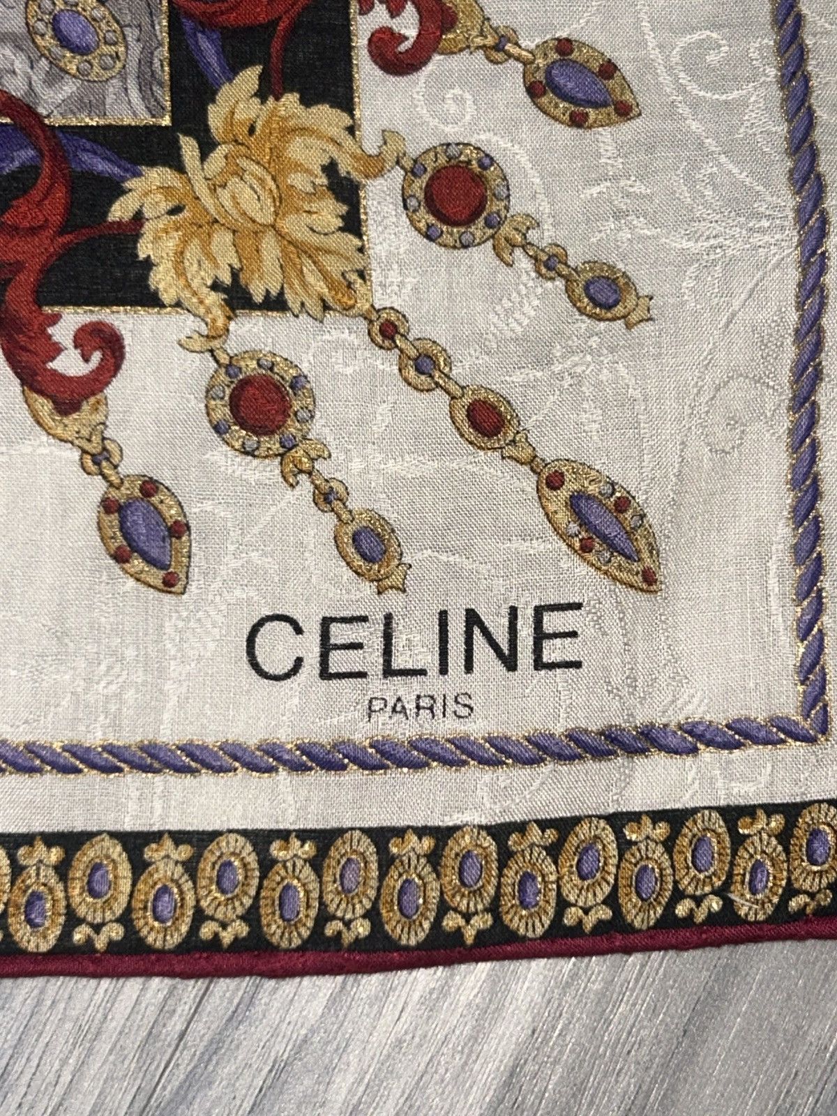 Celine Vintage Celine Maroon Cotton Handkerchief Gold Chain Design Size ONE SIZE - 6 Thumbnail