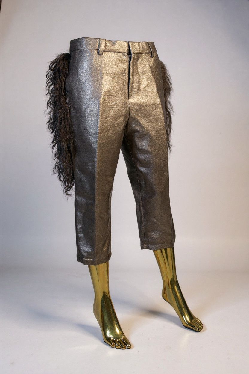Other Metallic Pants with Black Mongolian Fur Size US 33 - 2 Thumbnail
