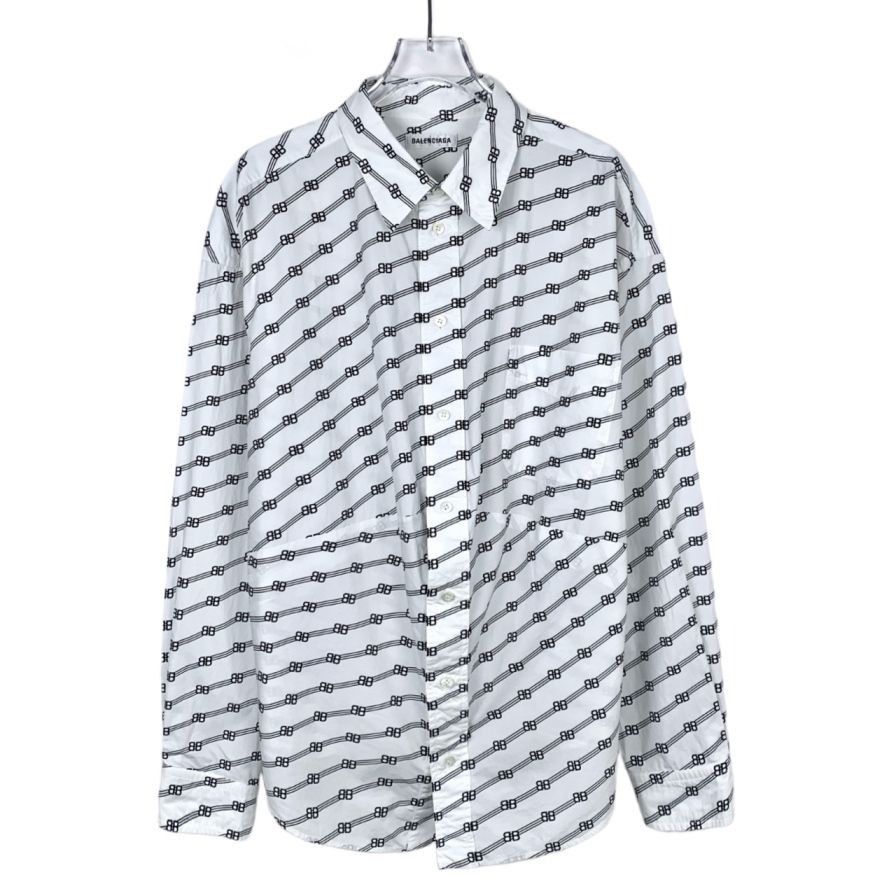 Balenciaga Balenciaga Double B Full Print Collared White Cotton Long-Sl Size XXS / US 00 / IT 34 - 1 Thumbnail