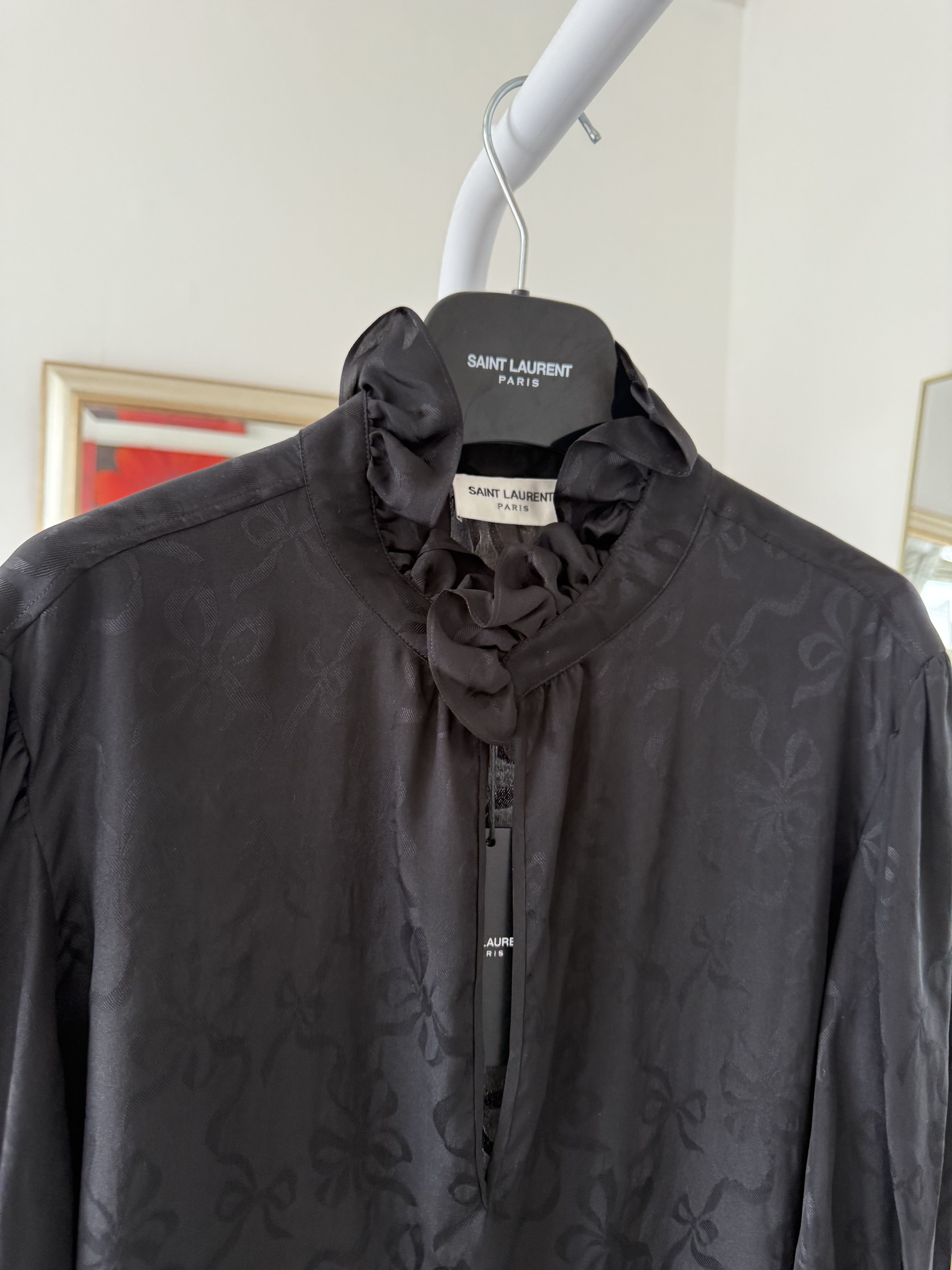 Saint Laurent Paris SS22 Saint Laurent Frilled Blouse in Matte and Shiny Silk Size US XS / EU 42 / 0 - 8 Thumbnail