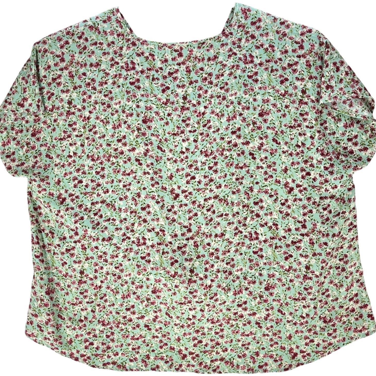 Vintage Bobeau Shirt Plus 2X Green Pink Ditsy Floral Twist Front Cottage Bohemian Size XXL / US 16-18 / IT 52-54 - 3 Thumbnail